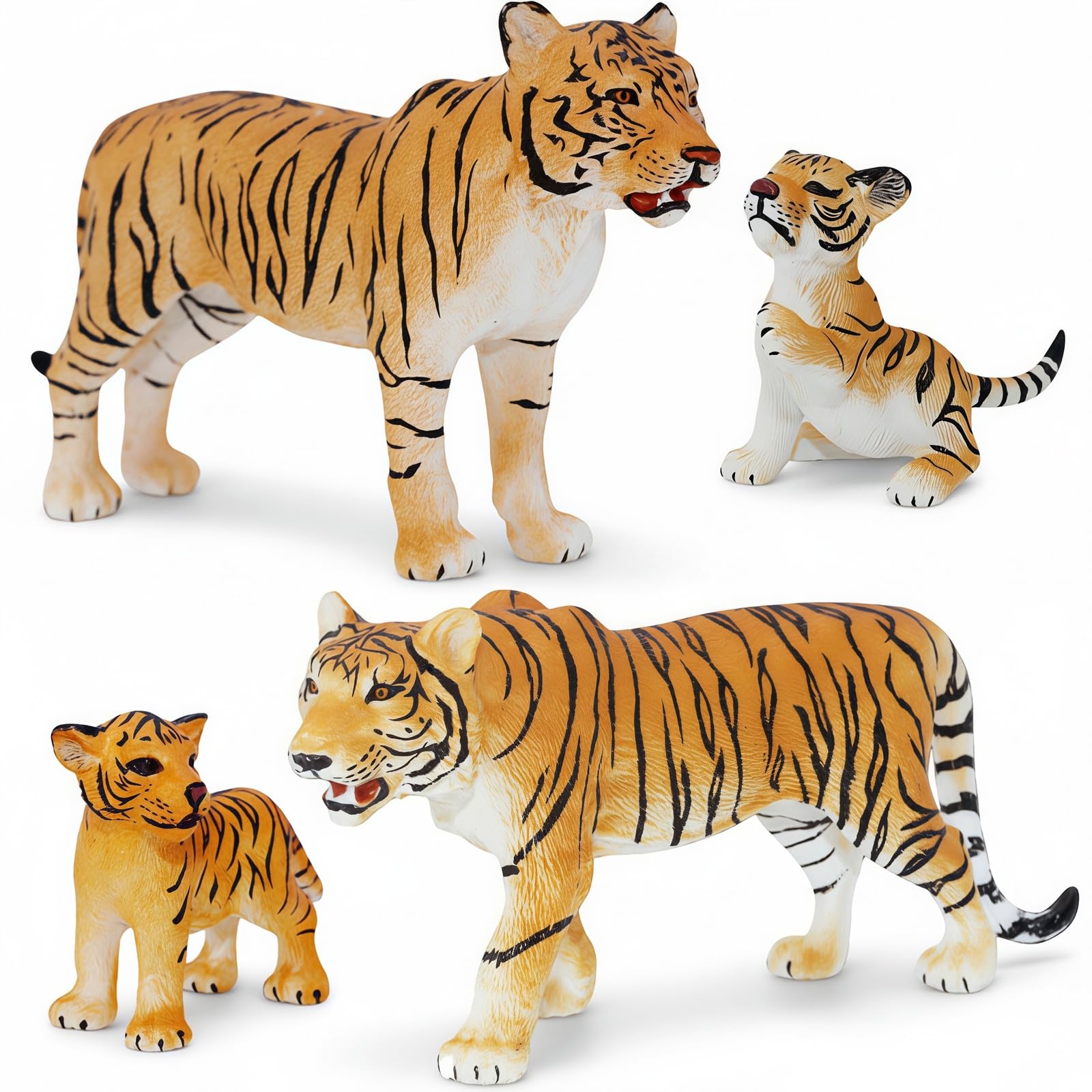 Gemini&Genius 4Pcs Tiger Toys Figurines with Cub, 5-18cm Safari