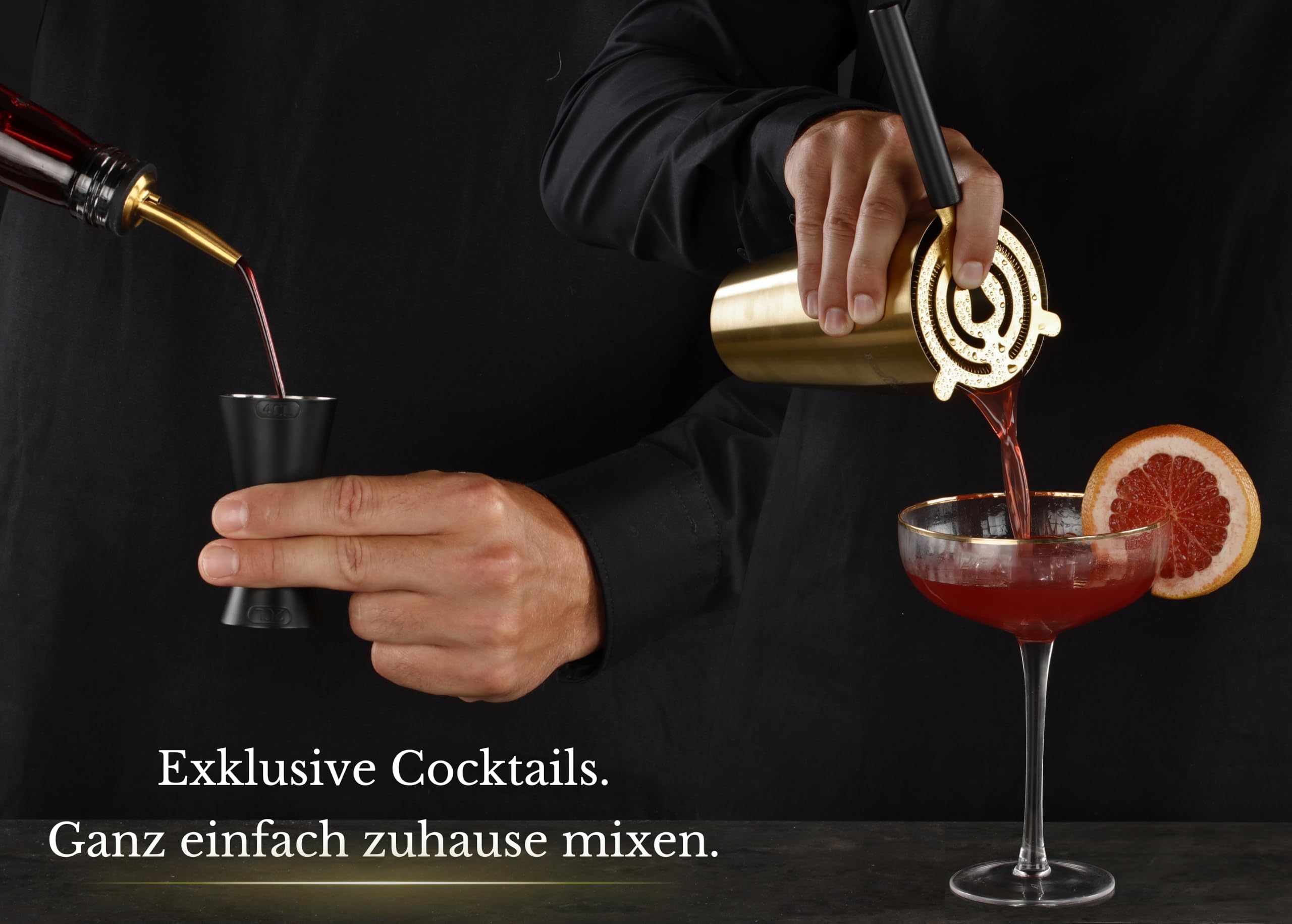 Set da cocktail in acciaio inox, 11 pezzi – 825 ml Boston Cocktail Shaker Set con supporto e accessori bar, set shaker da cocktail, set da bar | shaker Boston | nero oro