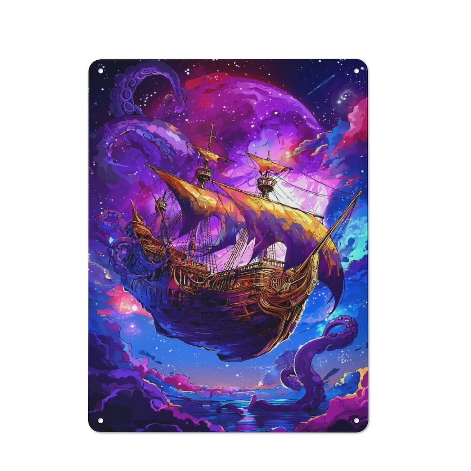 Junmoney Pirate Ship In A Fantasy Galaxy Tin Wall Plaque 40X30cm With For Kitchen Or Home Bar, A Christmas Gift For People Styling Kitchen And Home Bar