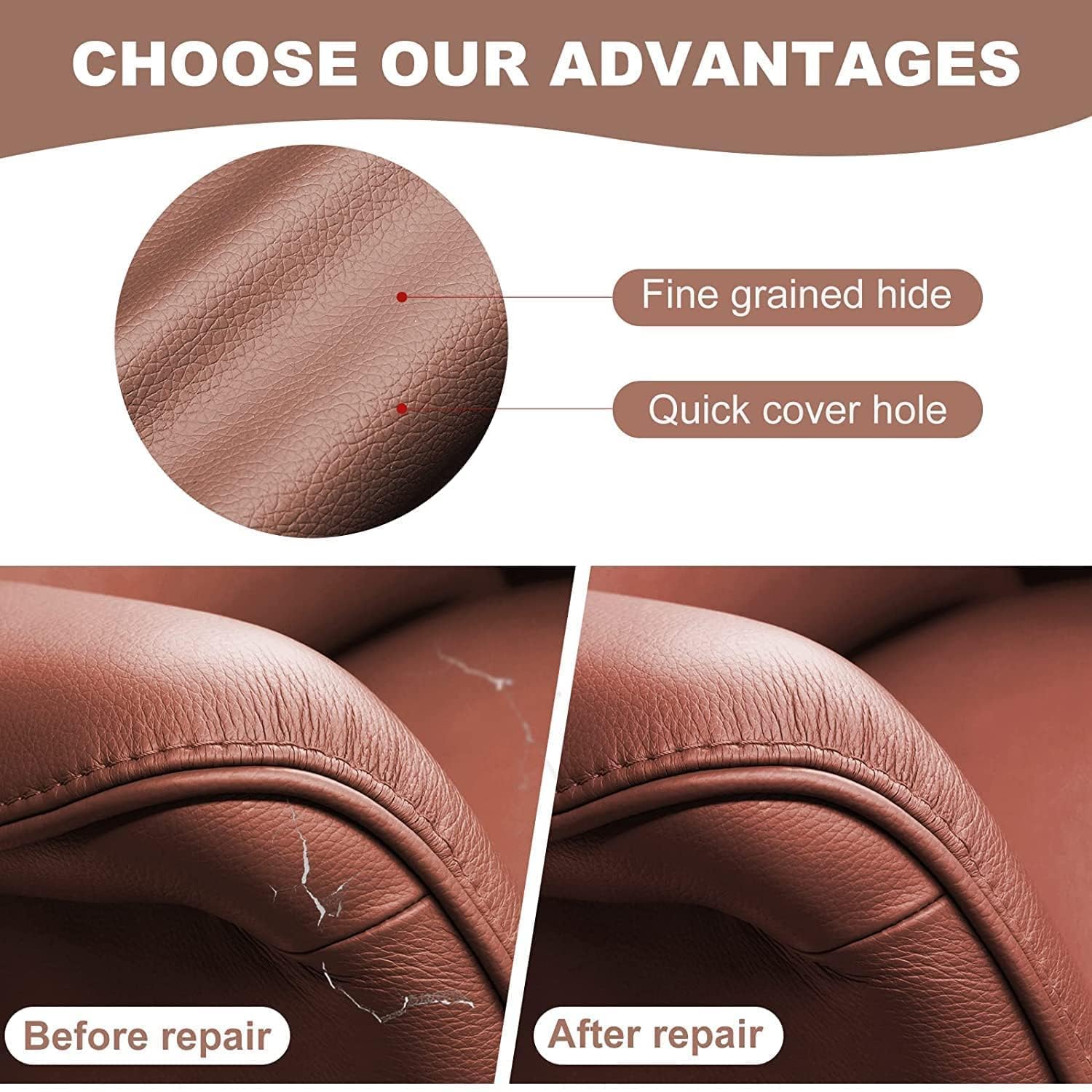 Self-Adhesive Leather Repair Patch, Upholstery Repair Tape, Waterproof Faux Leather Renovation Roll for Sofa, Car Seats, Bags, Upholstery & Furniture (Brown 2) 1