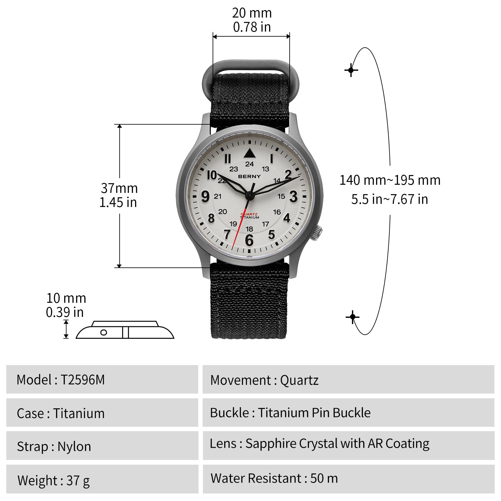 BERNY Relojes de Titanio Japonés Barrido Segundo Movimiento de Cuarzo VH31 5ATM Impermeable Relojes de Cuarzo Analógico para Hombres y Mujeres Super Luminoso Unisex Reloj de Pulsera