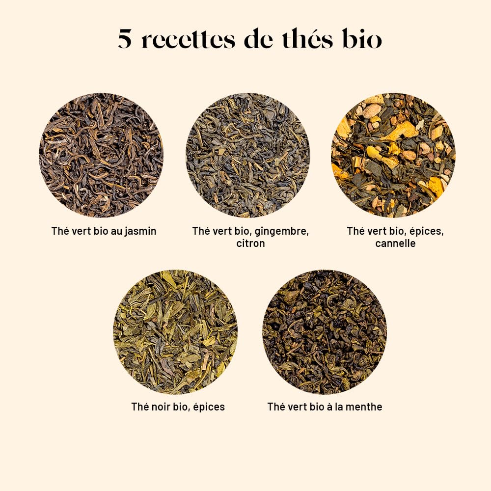 Kusmi Tea - Coffret "Les Thés Verts" - Assortiment de Thés Bio - Idée Cadeau Homme et Femme - Thé Vert à la menthe, Jasmin, Citron, Gingembre - Fabriqué en France - 5 Boîtes de 25g