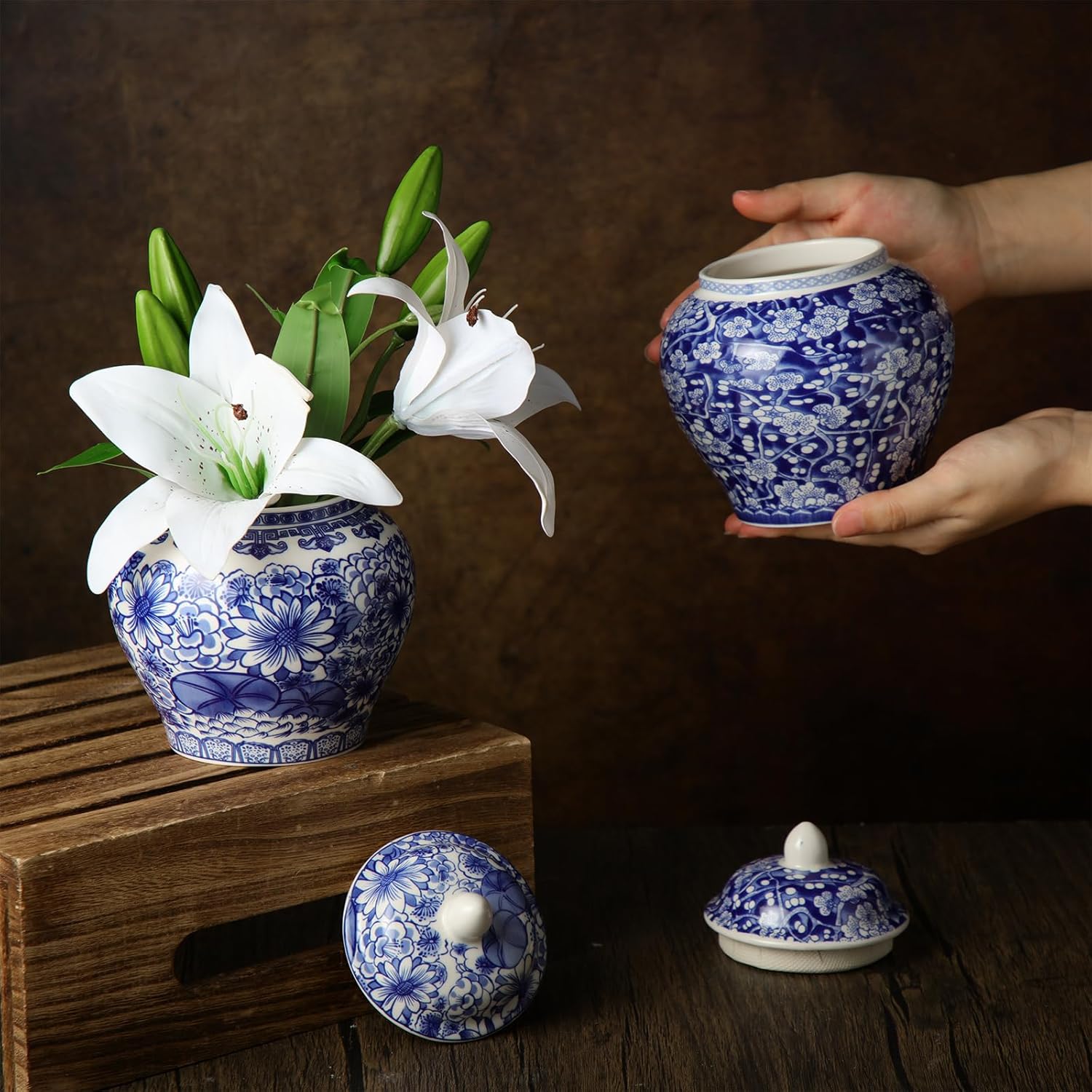 Hushee 6 Pcs Small Blue and White Vase Porcelain Vases Blue Chinoiserie Decor Porcelain Ginger Jars for Home Chinoiserie Decor for Bedroom Living Room Console Table Accent Shelf Tabletop image 5 of 6 B0DDXTS3F7