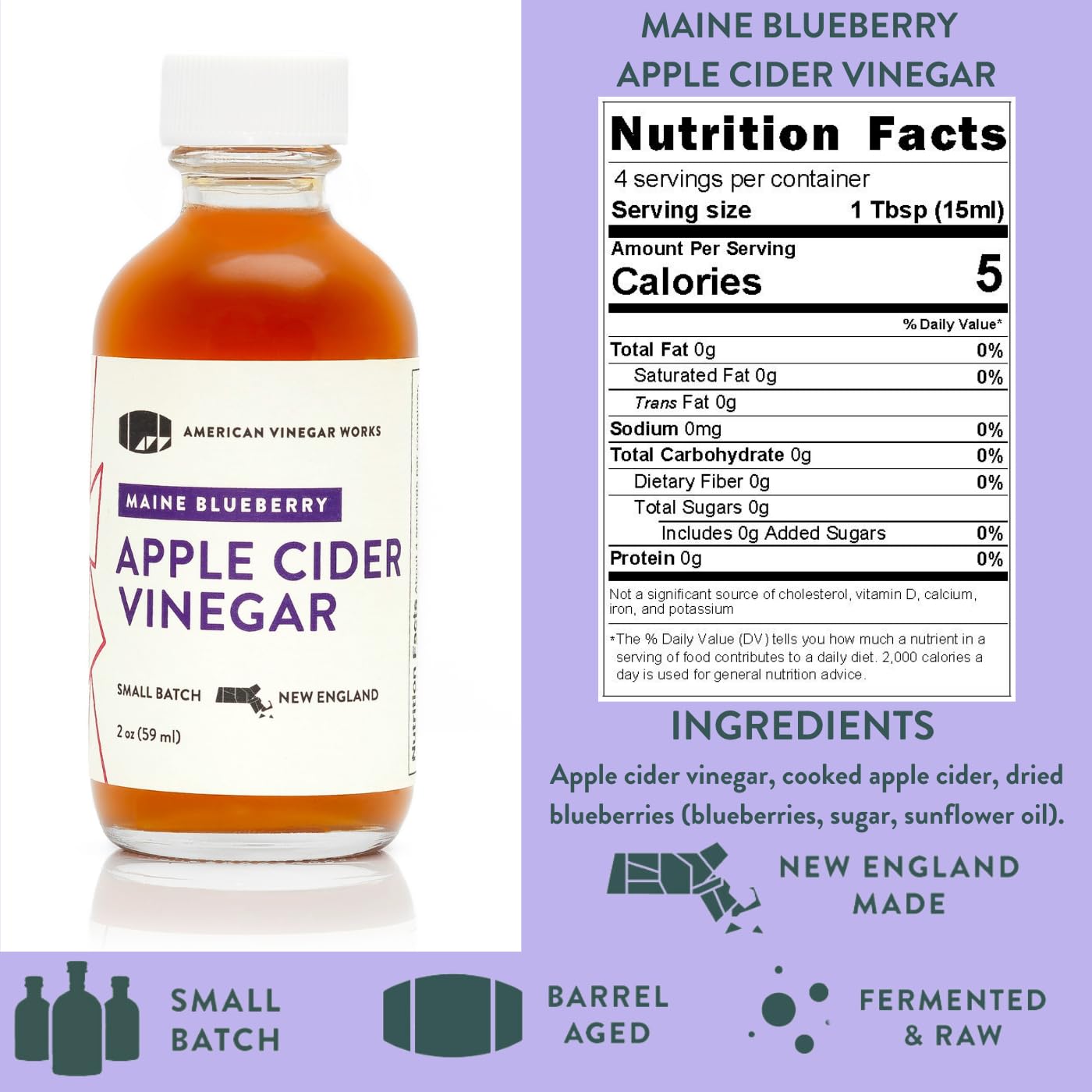 American Vinegar Works - Apple Cider Vinegar Sampler Pack - Includes Apple, Cranberry, Hot, Wild Blueberry, and Maple Cider Vinegars - Great for Gifts - 2oz Bottles - 5 Pack