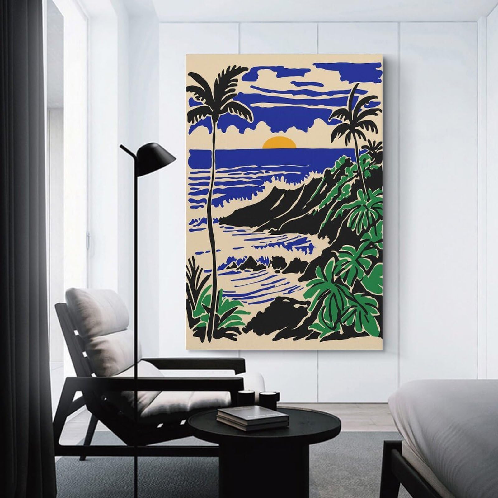 Junmoney Hanging Wall Art Tropical Sunset Over Rocky Coastline, 20x30inch(50x75cm), for Contemporary Homes, Apartments Or Offices, Stylish Wall Art for Fresh Spaces