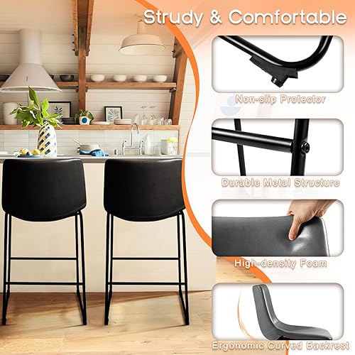Miniatura 6 de PUKAMI Juego de 2 taburetes de bar de altura de mostrador, taburetes de bar con respaldo, taburetes de mostrador de piel sintética para isla de