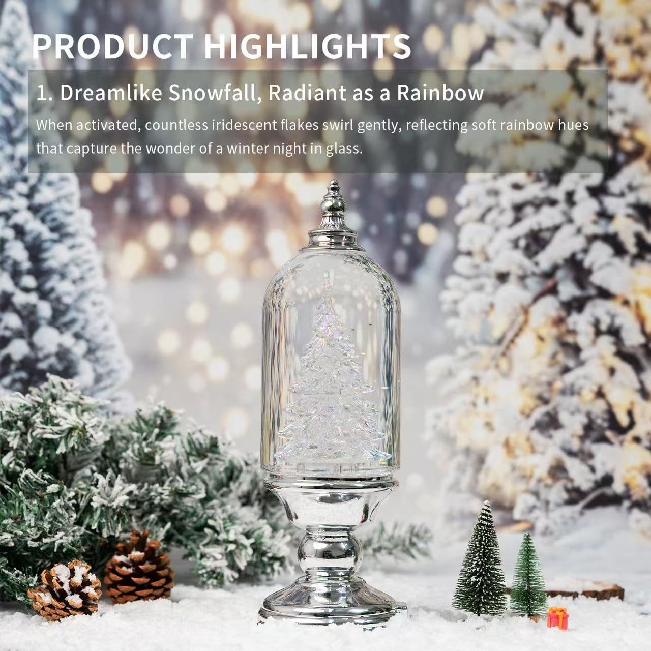 Holiday Decor Essentials 12" LED Glass Christmas Snow Globe Cloche Dome