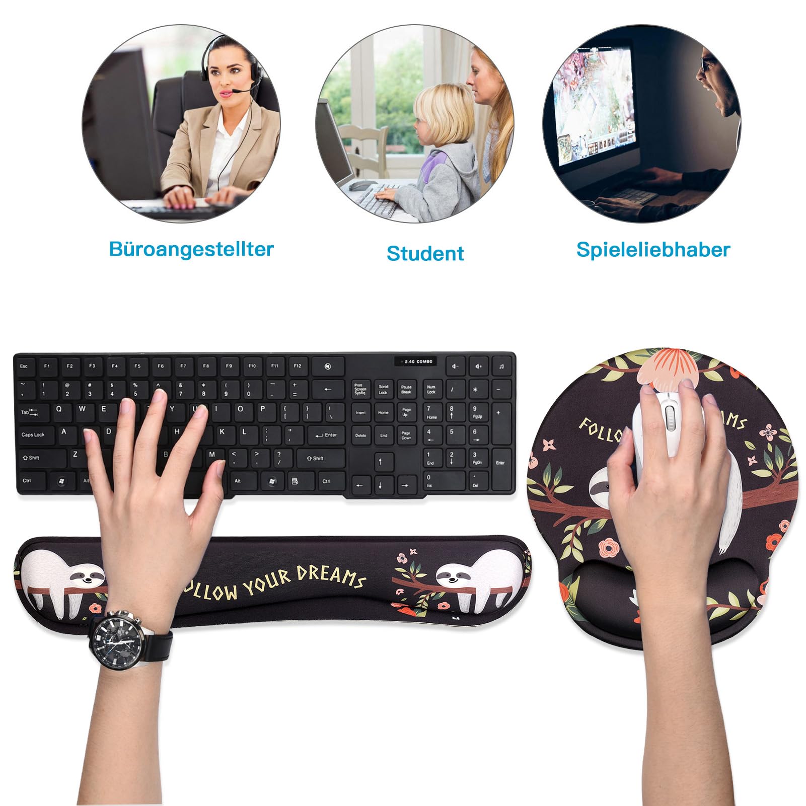AOKSUNOVA Ergonomisches Mauspad mit Gelkissen Handauflage Tastatur Mousepad mit Handauflage Löwenzahn - 4