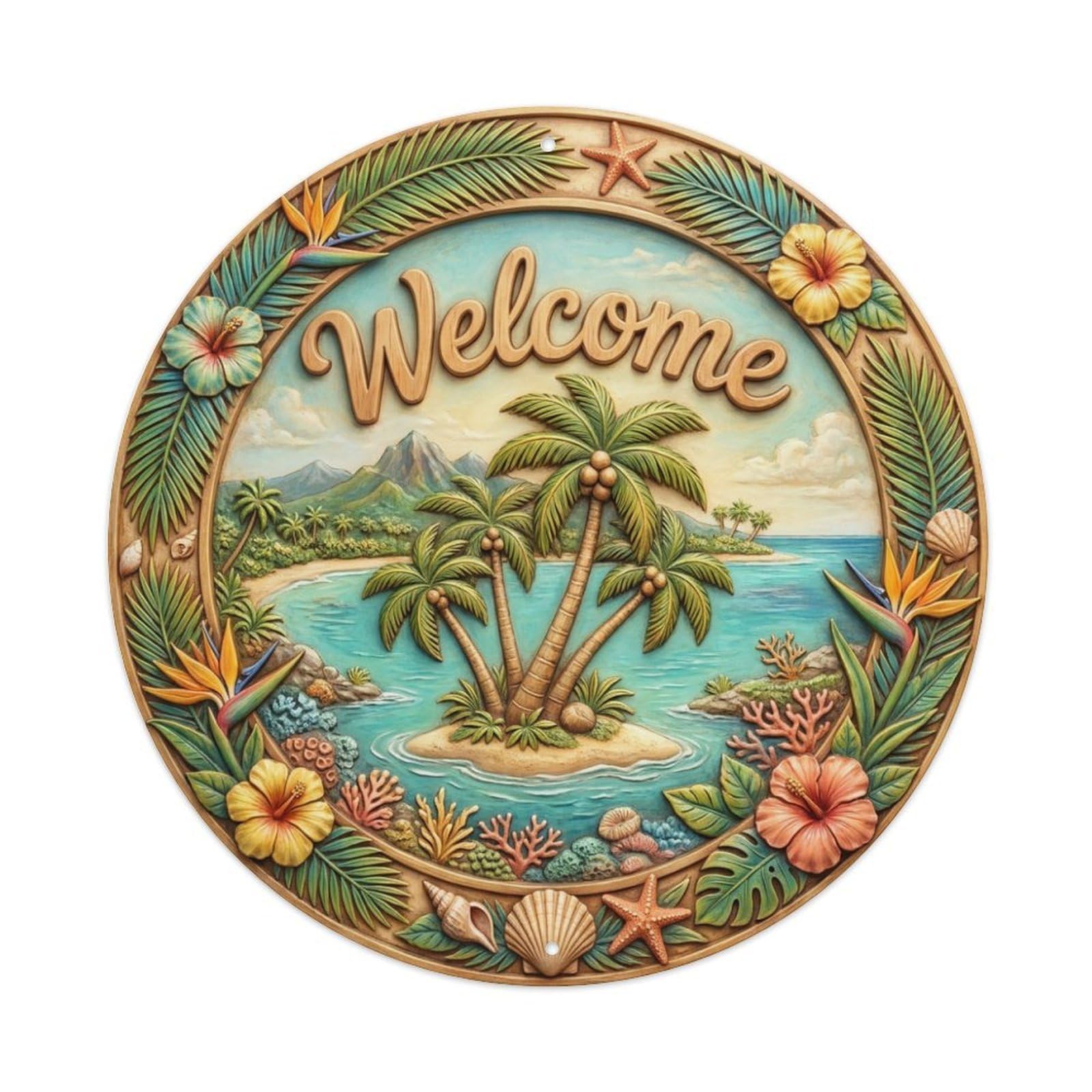 Metal Tin Sign Tropical Island Welcome Beach Haven