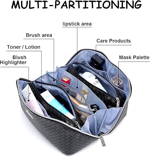 Miniatura 8 de BOYATU Bolsas de maquillaje de viaje para mujer bolsa grande para cosméticos, bolsa de maquillaje de piel sintética, juego de 3 unidades,