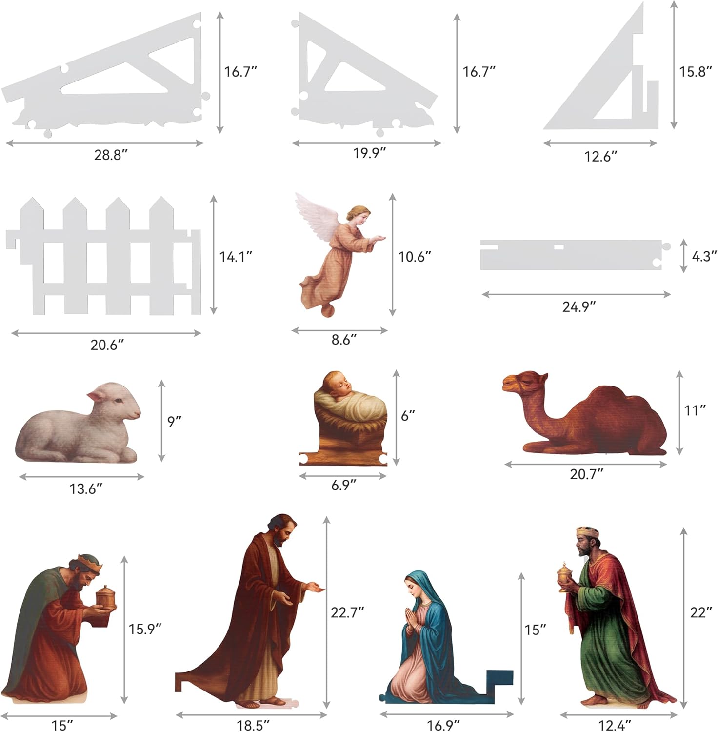 4ft Lighted Large Outdoor Nativity Scene, 8PC Weather-Resistant Nativity Set, Angel Camel Wisemen Christmas Holy Family, Christmas Decorations Outdoor for Front Yard, Lawn and Church (Colorful)