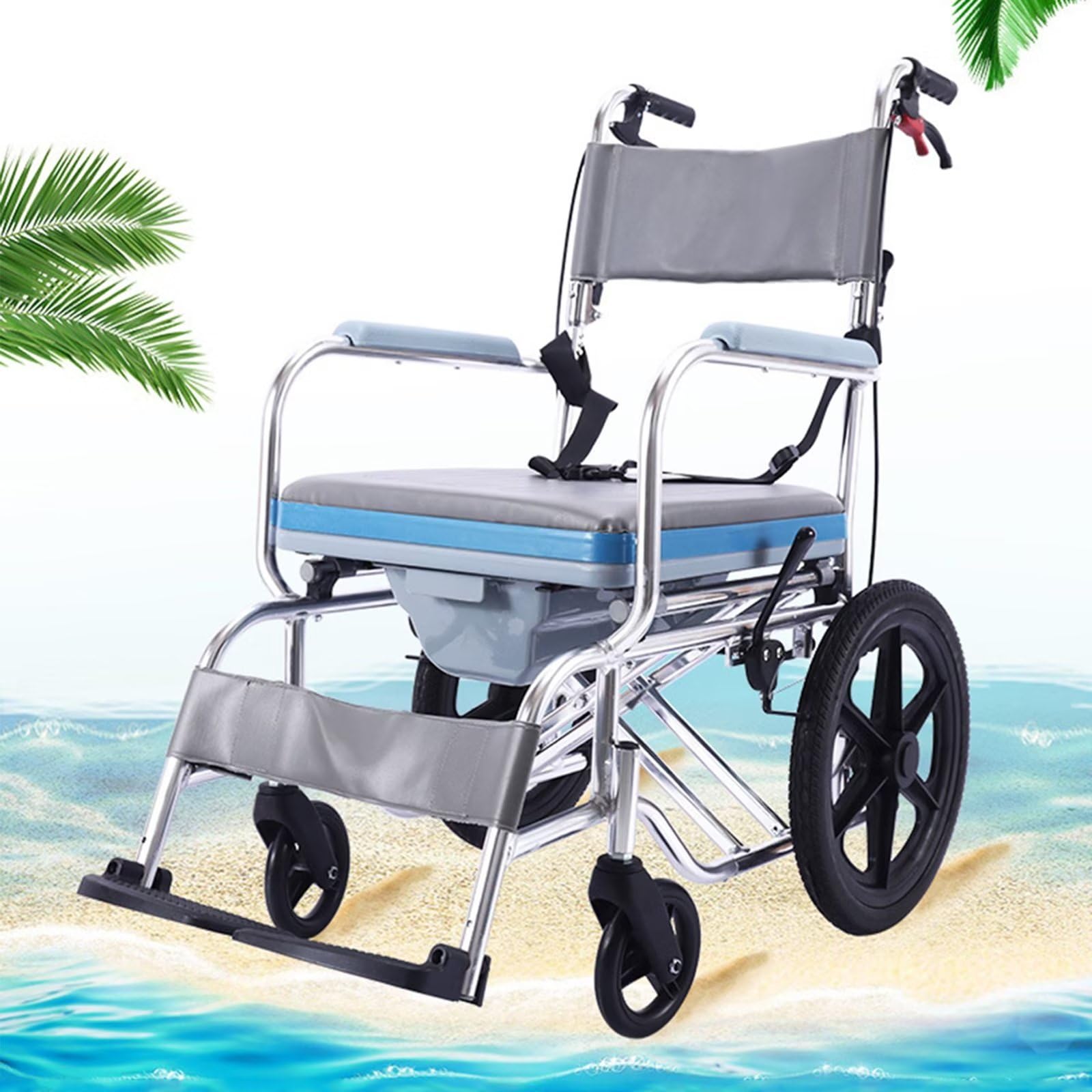 Sedia Comoda WC Imbottita Con Doppio Freno, Sedia Doccia Disabili Con Ruote, Sedia a Rotelle Doccia, Sedia Comoda WC per Anziani Con Ruote, Carrozzina Wc Disabili