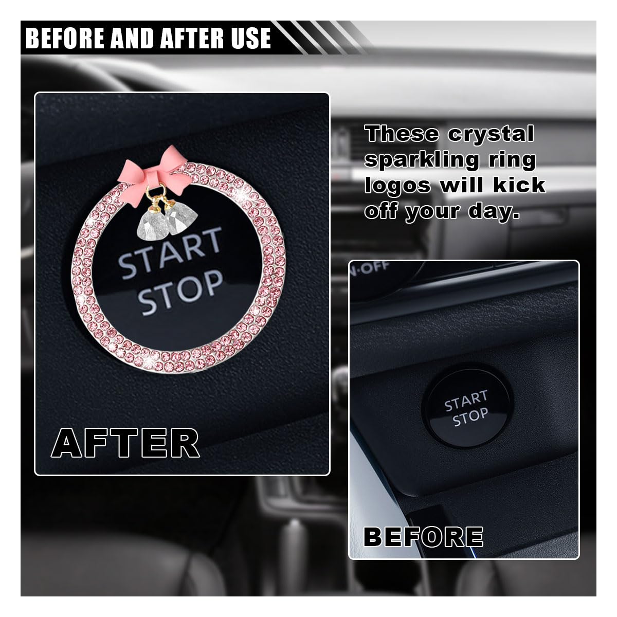 Bling Diamond Auto Push To Start Button Cover Ring Accessories For Girls Women