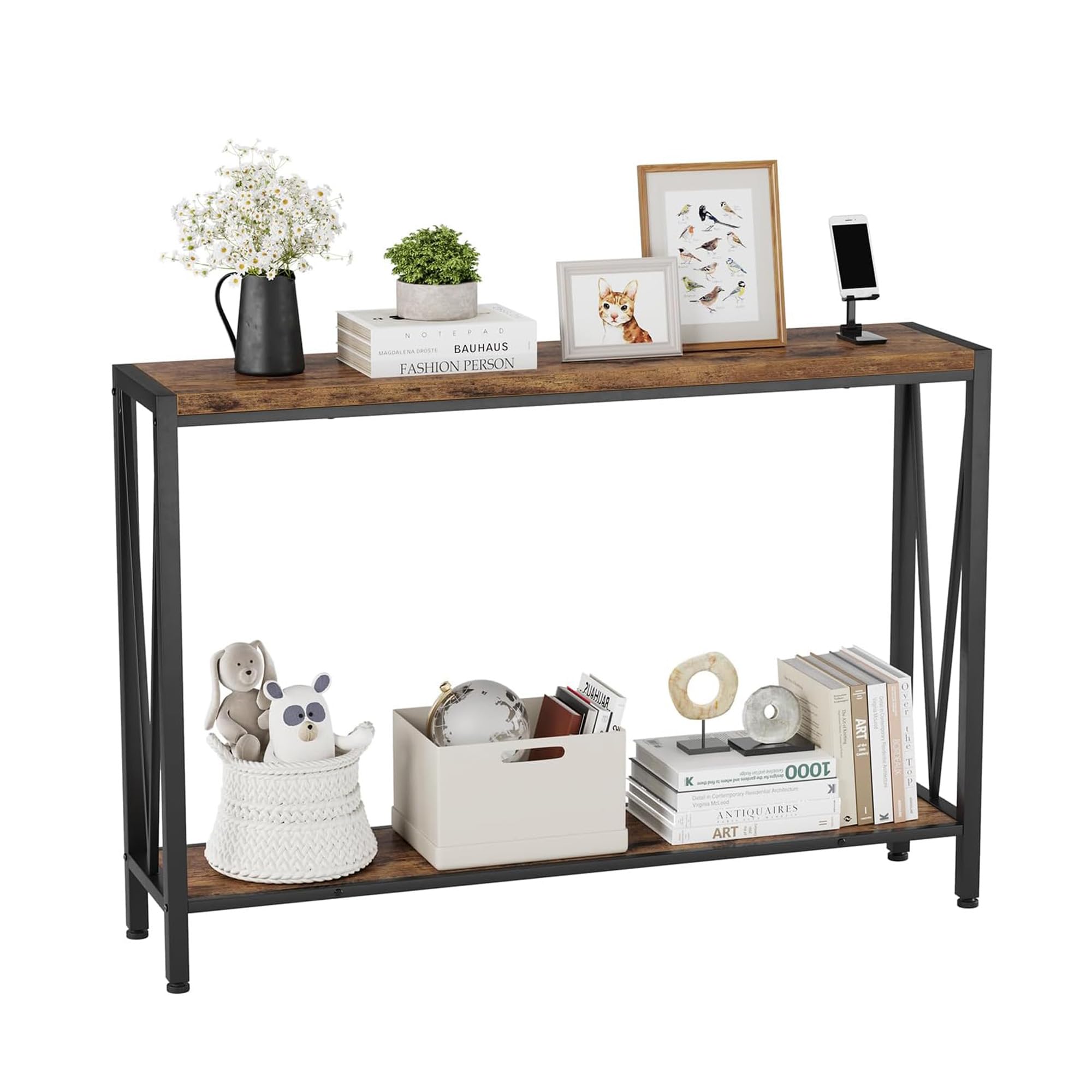 Zstar Consola Estrecha De Dos Niveles, Elegante Mesa Auxiliar para Entrada, Pasillo y Sala De Estar, Mueble Premium Que Ahorra Espacio, Retro,110×25×76 cm
