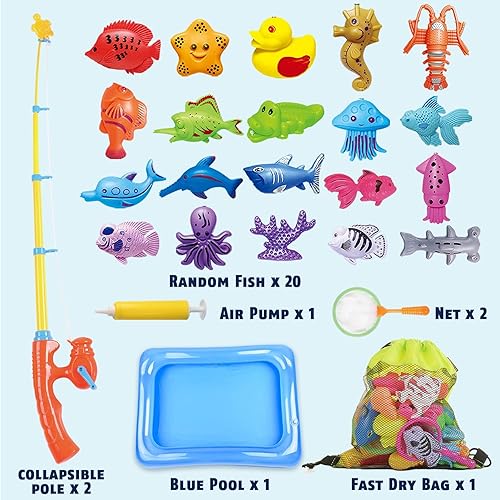 Vista 2 de CozyBomB Juego de juguetes de pesca magnéticos para niños Mesa de agua, bañera para niños, fiesta en la piscina y red de caña de poste, peces