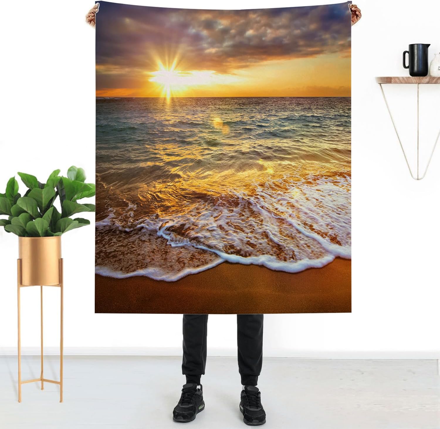 Ocean Beach Scenic Blanket 60" x 80" Seaside Waves Scenery Holiday Super Soft Bedding Fleece Throw Blanket Microfiber Flannel Blankets Couch Sofa Warm Lightweight for Boys Girls