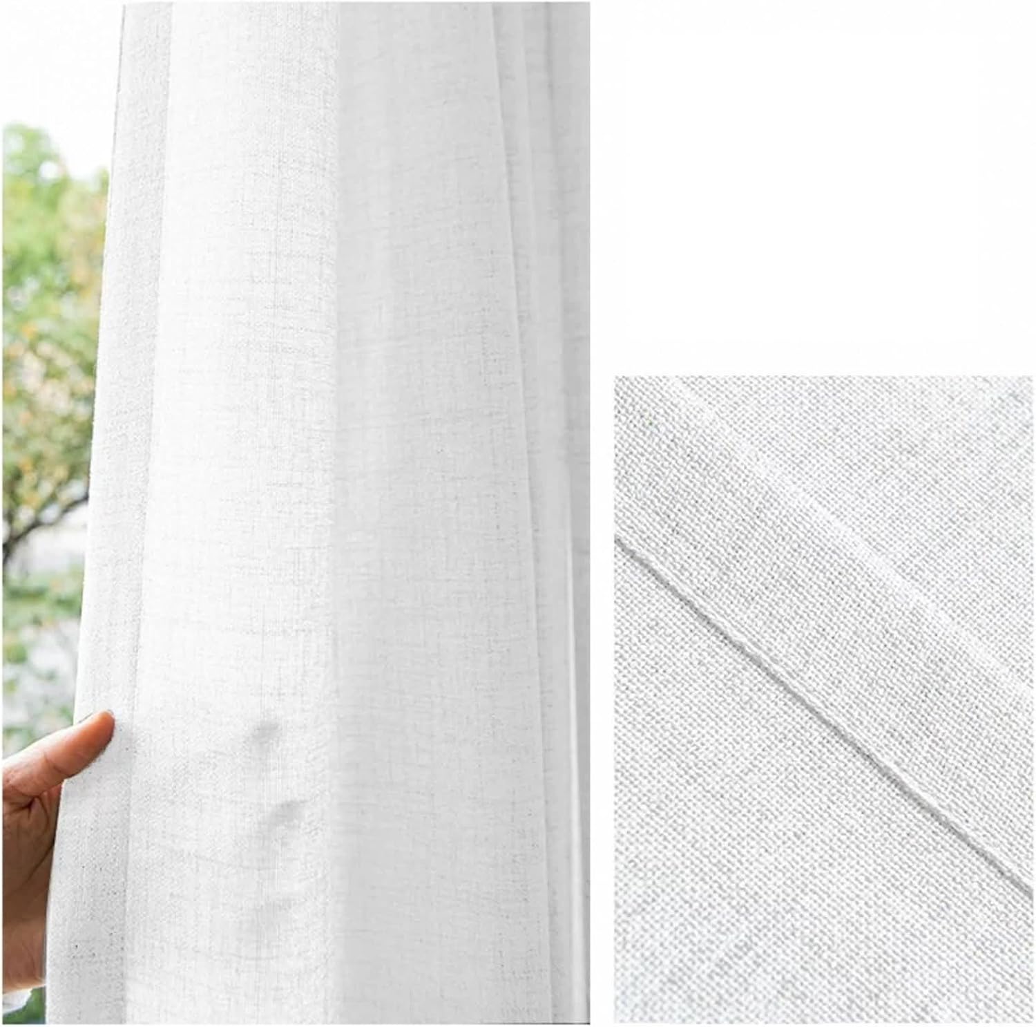 Transparent Curtains for Living Room 2 Panels Set 90 inch Long, Linen Yarn Sheer Voile Curtain Eyelets Solid Color Texture Window Treatment Curtain for Bedroom White, 54 x 90 Inch