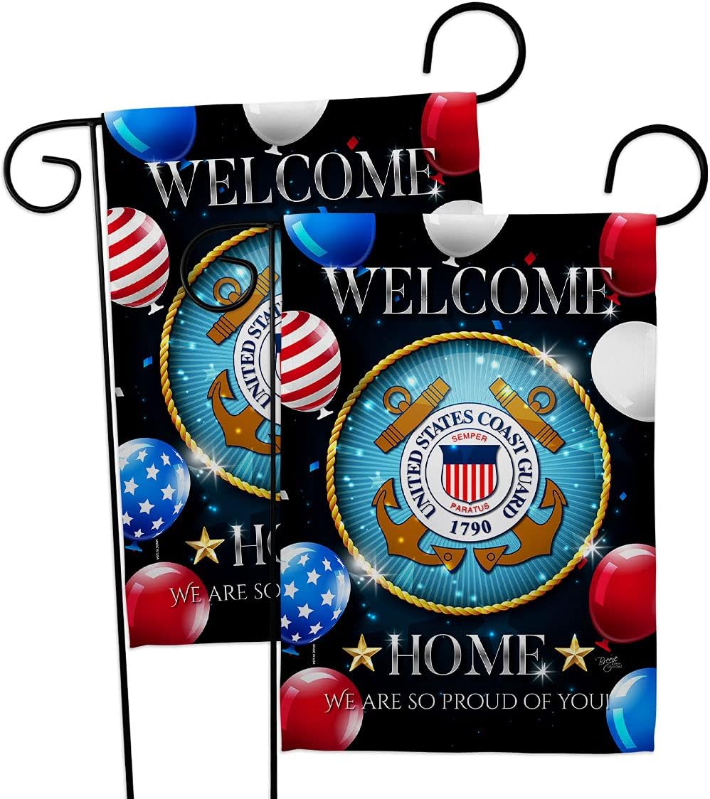 Welcome Home Coast Guard Garden Flag - 2pcs Pack Armed Forces USCG Semper Paratus United State American Military Veteran Retire Official - House Banner Small Yard Gift Double-Sided 13 X 18.5