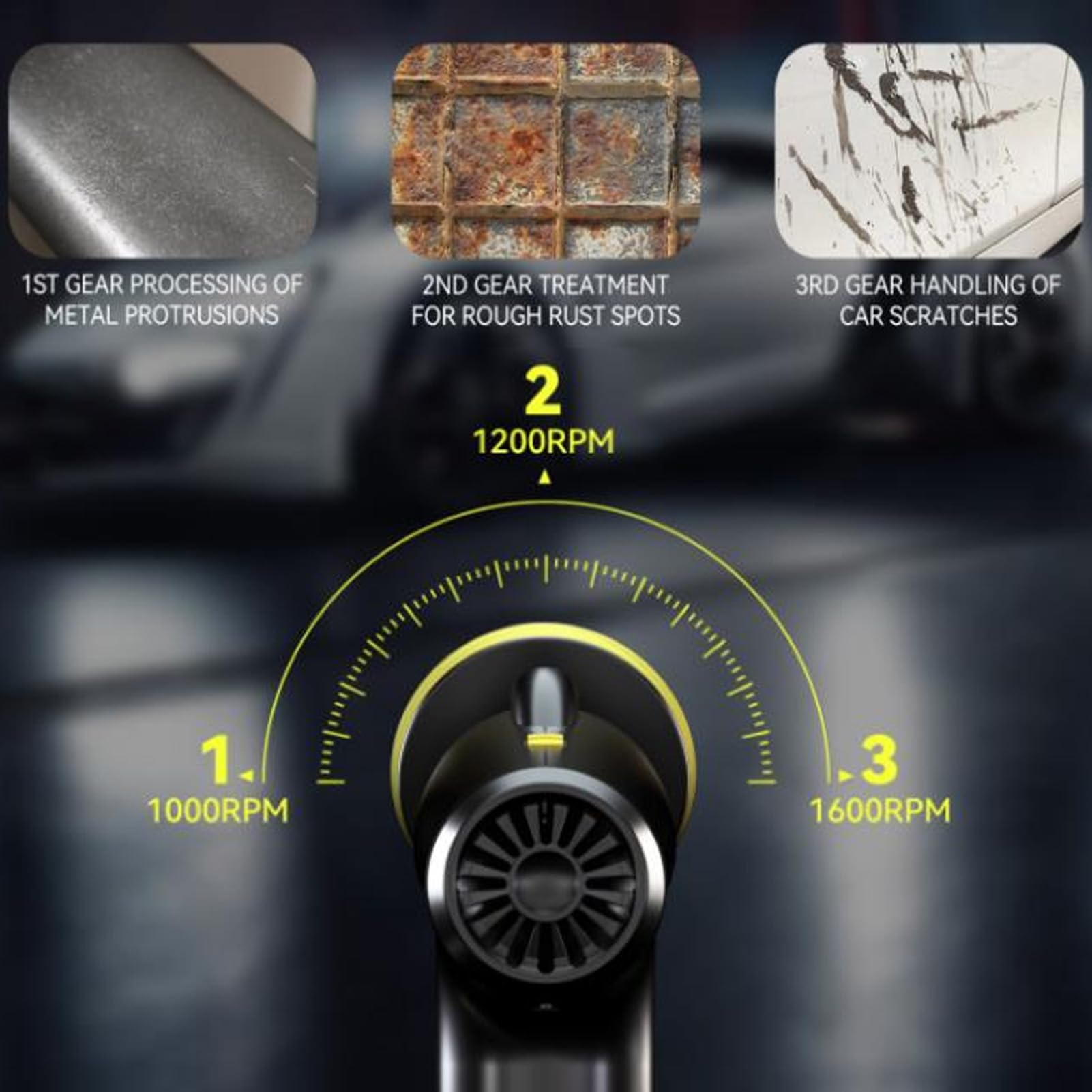 Ejoyous Akku-Pufferpolierer, ABS, USB, Wiederaufladbar, Akku-Wachsgerät, 3 Geschwindigkeiten, 1000, 1200, 1600 U/min, mit Licht, 2000 MAh, für Autowachs, Polieren, Schleifen
