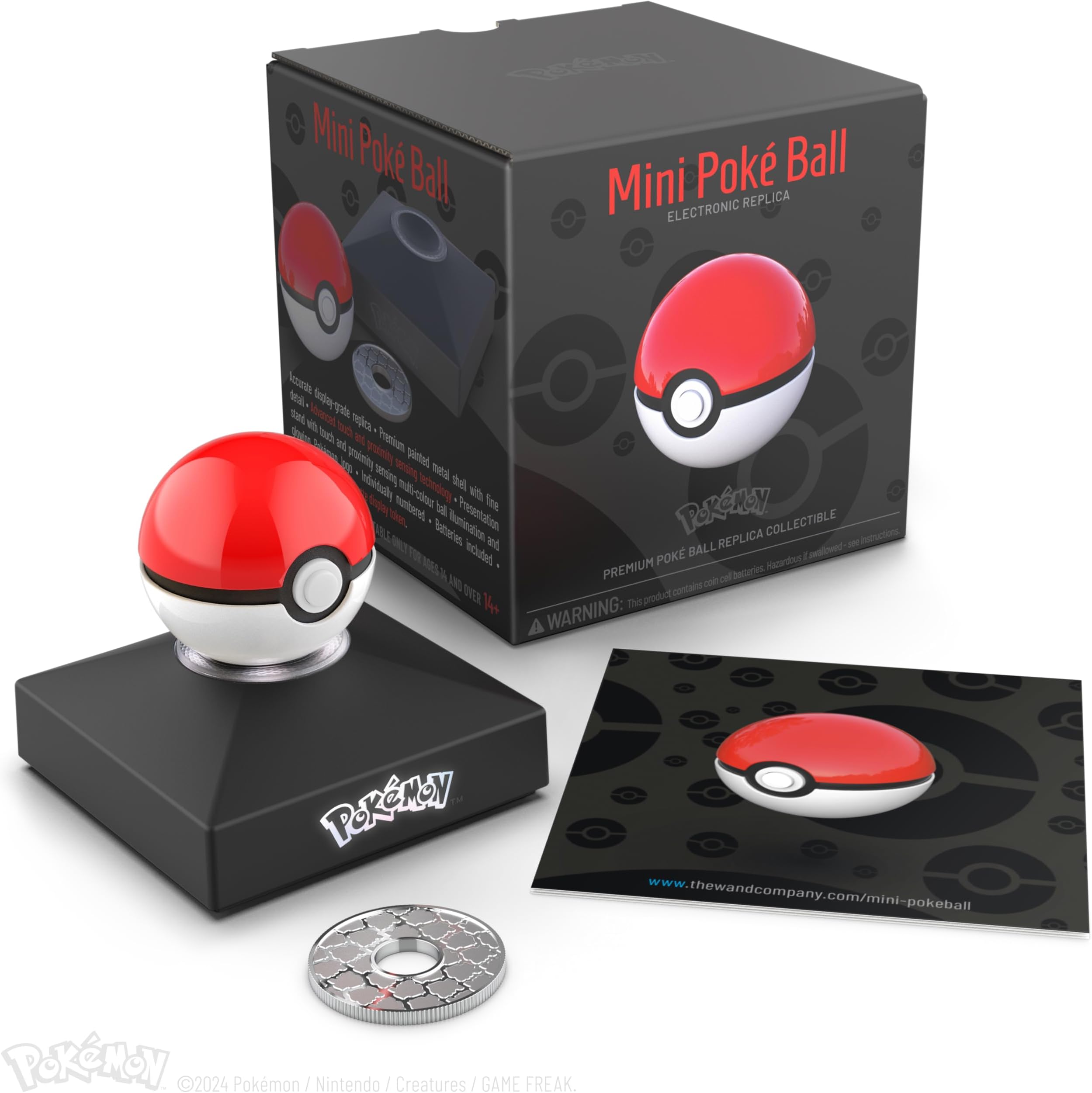 The Wand Company Pokémon Trainer Mini Poké Ball Range of Authentic Replicas - Realistic, Electronic, Die-Cast Poké Ball with Display Stand Light Features