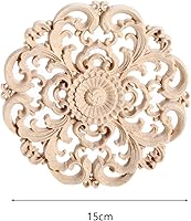 Vista 2 de MUXSAM Onlays de apliques redondos de madera, paquete de 2 calcomanías de madera tallada sin pintar para pared, armario, espejo, repisa, puerta