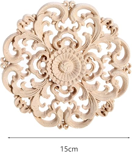 Miniatura 2 de MUXSAM Onlays de apliques redondos de madera, paquete de 2 calcomanías de madera tallada sin pintar para pared, armario, espejo, repisa, puerta,