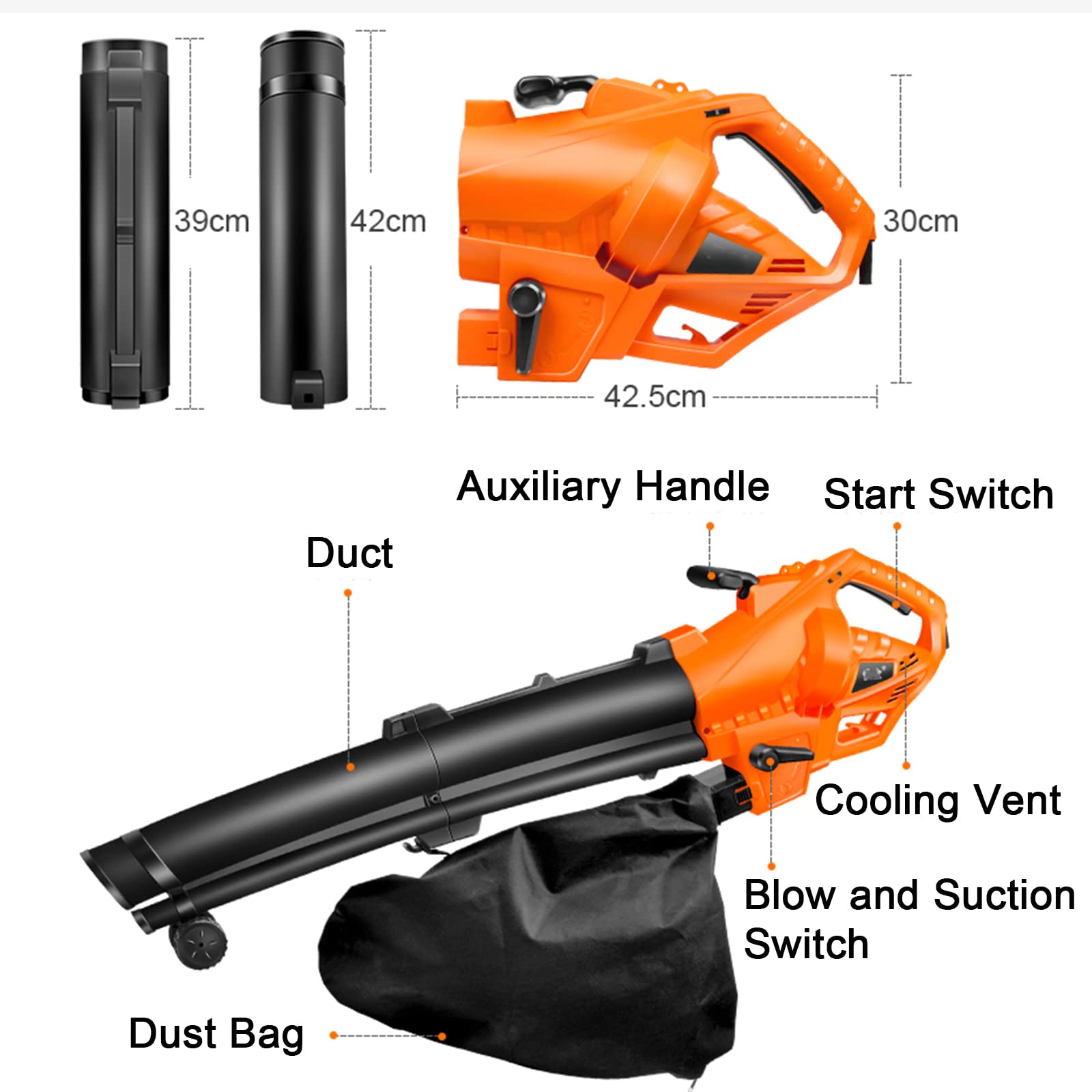 Aspirafoglie Elettrico Multifunzionale 3 in 1, Soffiatore per Foglie da Giardino Esterno da 3000 W con Sacchetto per la Polvere da 35 Litri, Facile da Usare per Pulire Foglie e Altri Rifiuti da