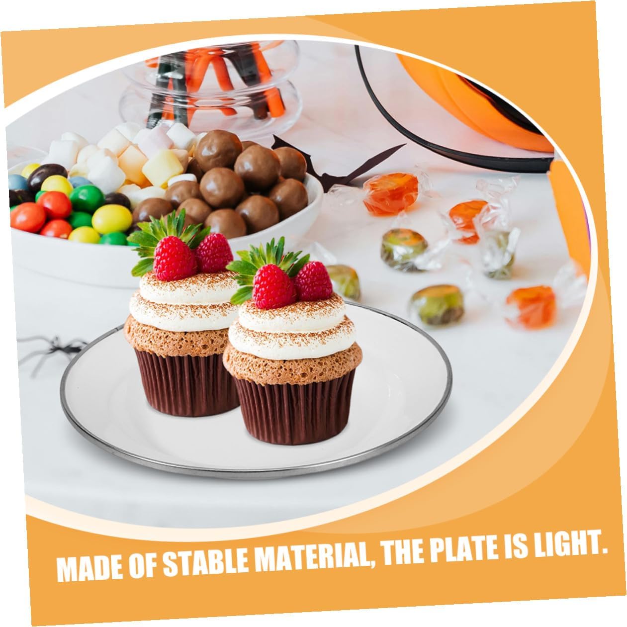 GARVALON 4pcs White Enamel Plates Set 22cm Thick Retro Small Serving Trays Sturdy Fruit and Appetizer Dishware for Restaurant and Home Use