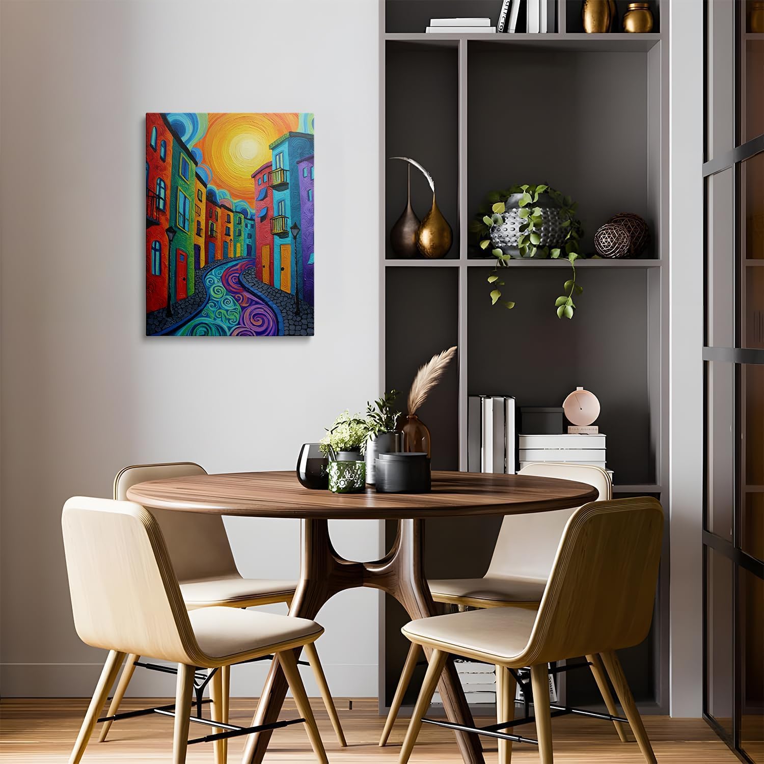 Framed Modern Colorful Urban Street Canvas Wall Art Abstract Wall Decor Cool Graffiti Banksy Prints Cool Trendy Contemporary Architectural Painting Poster for Living Room Bedroom Bathroom (16"x24")