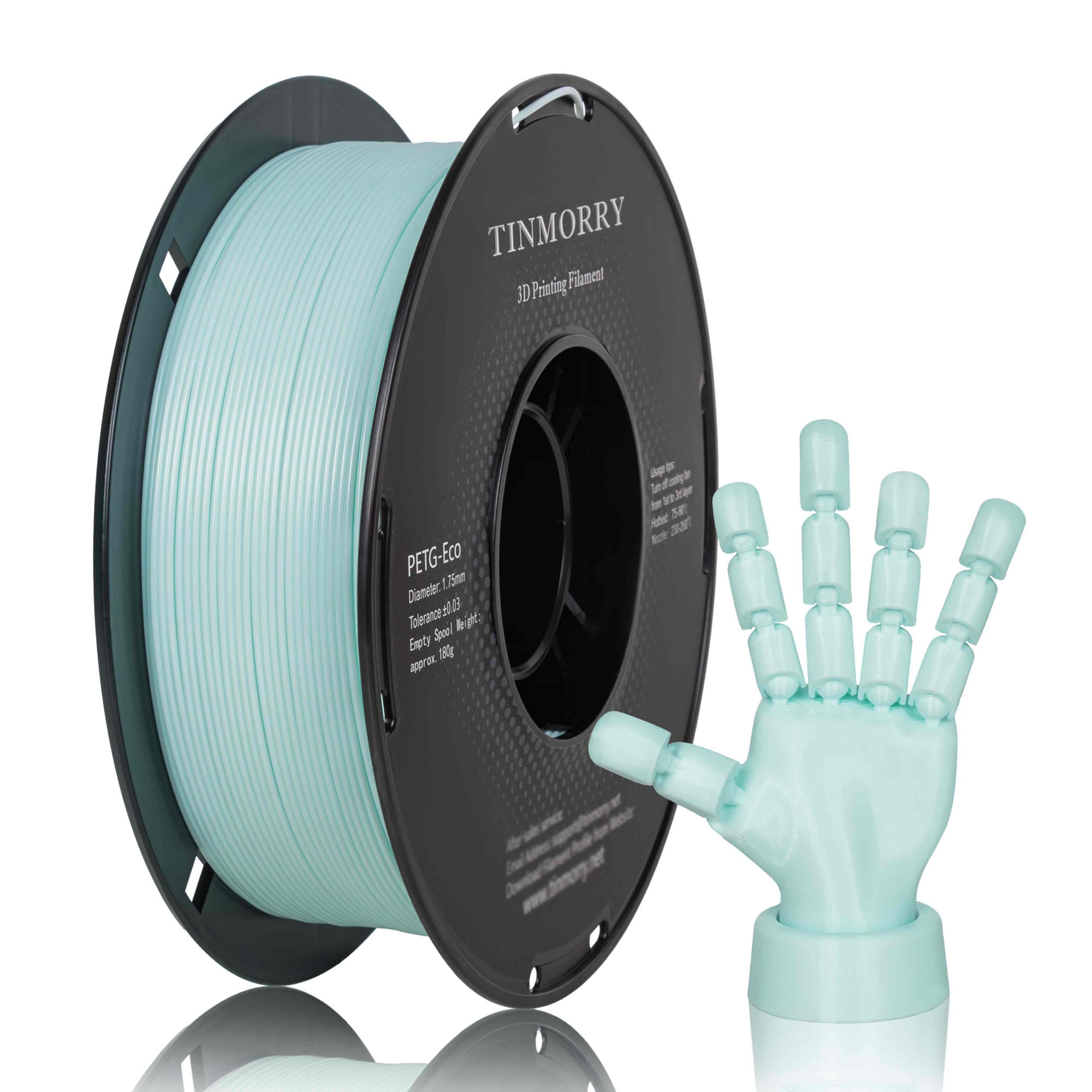 PETG Filament 1.75mm, TINMORRY Rapid PETG-Eco 3D Druck Filament, Kompatibel mit Bambu Lab/Creality K1C / FLASHFORGE Adventurer 5M /Anycubic Kobra 3 / QIDI FDM 3D Drucker, 1 KG 1 Spule, Eisblau