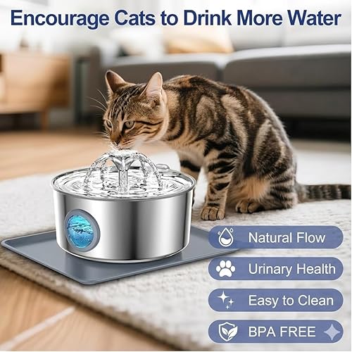 Miniatura 2 de Fuente de agua para gatos de acero inoxidable, dispensador automático de agua para gatos y perros, fuente de agua para gatos y perros, fuente