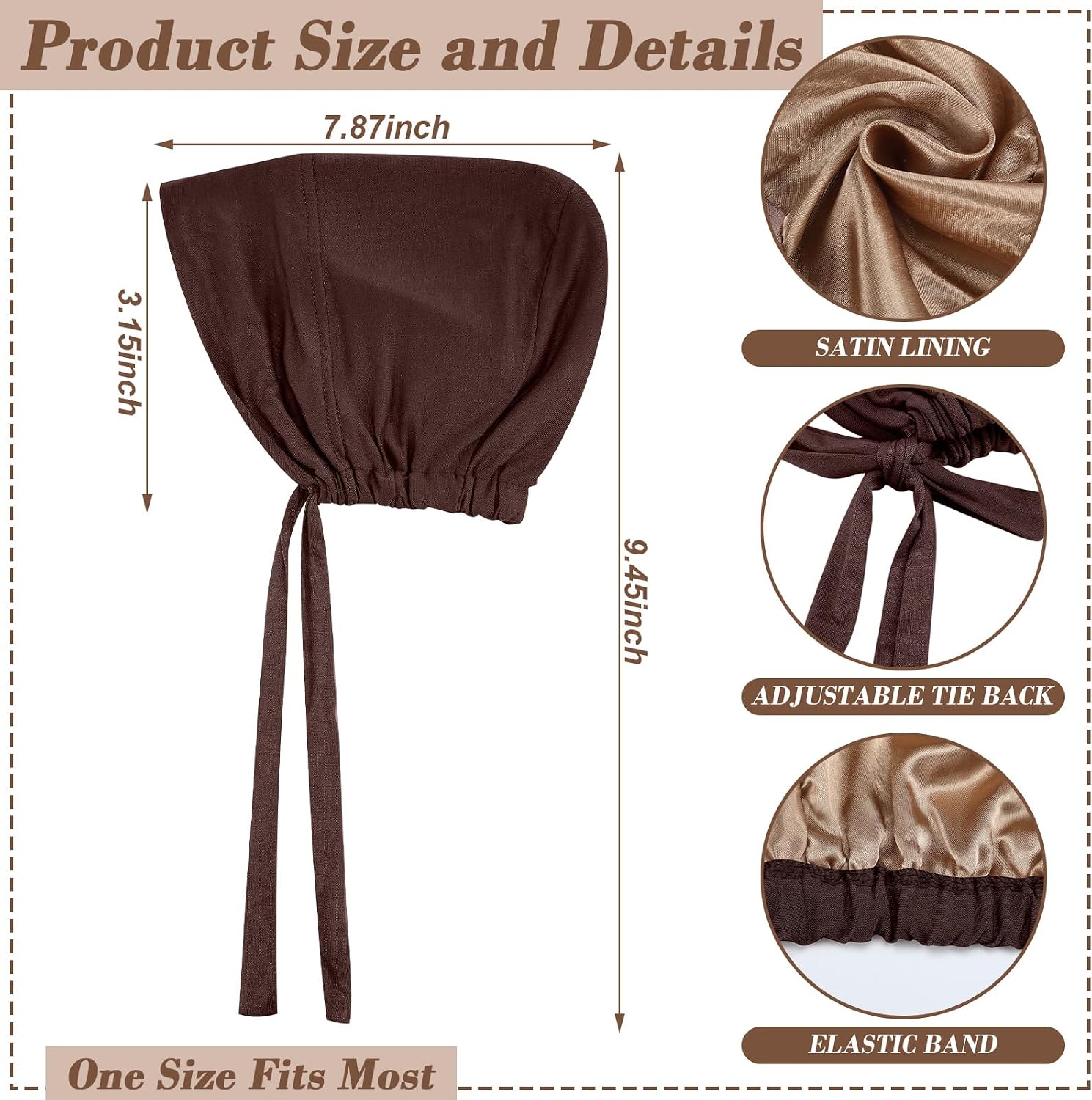 Cuffbow 6 Pcs Satin Lined Hijab Undercap for Women Muslim Turban Hijab Hat Inner Islamic Headwear Bonnet for Hat Sleep Cap