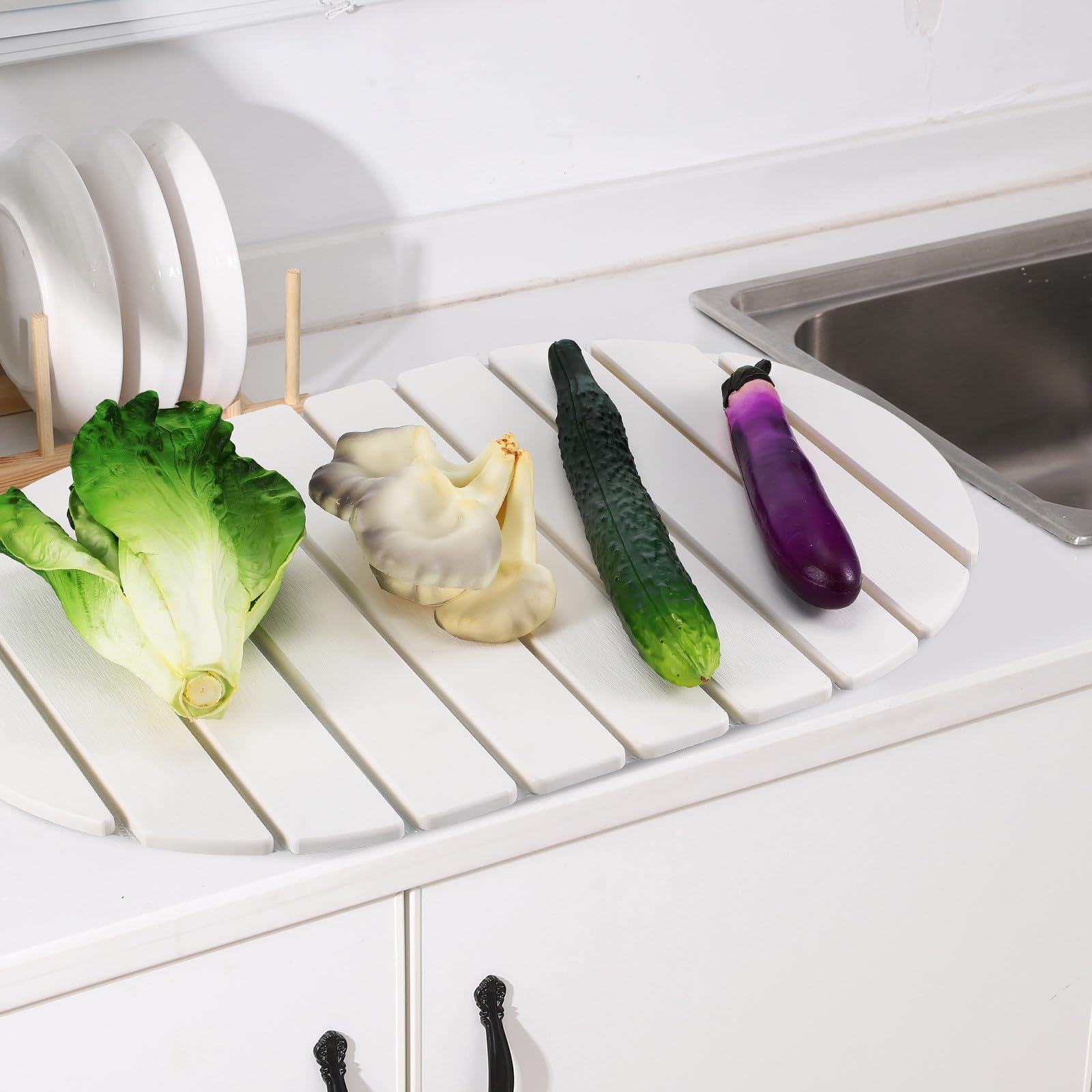 Hemobllo Tapis Égouttoir Pliable en Diatomite Blanc pour Plan de Travail Cuisine, Facile à Entretenir, Séchage de Vaisselle Rangement D'ustensiles