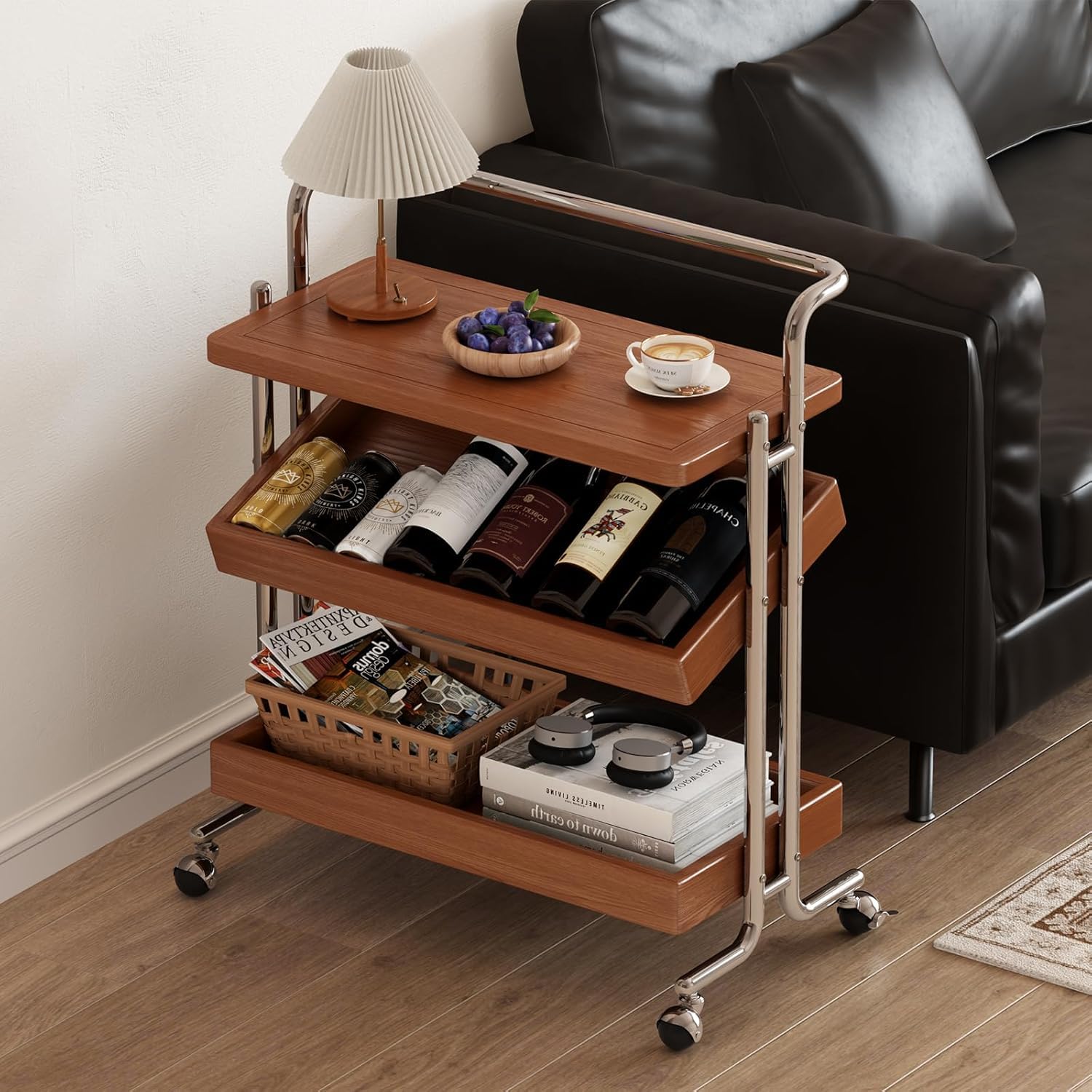 Carrito de mesa rodante de 4 niveles estantes ajustables almacenamiento estrecho