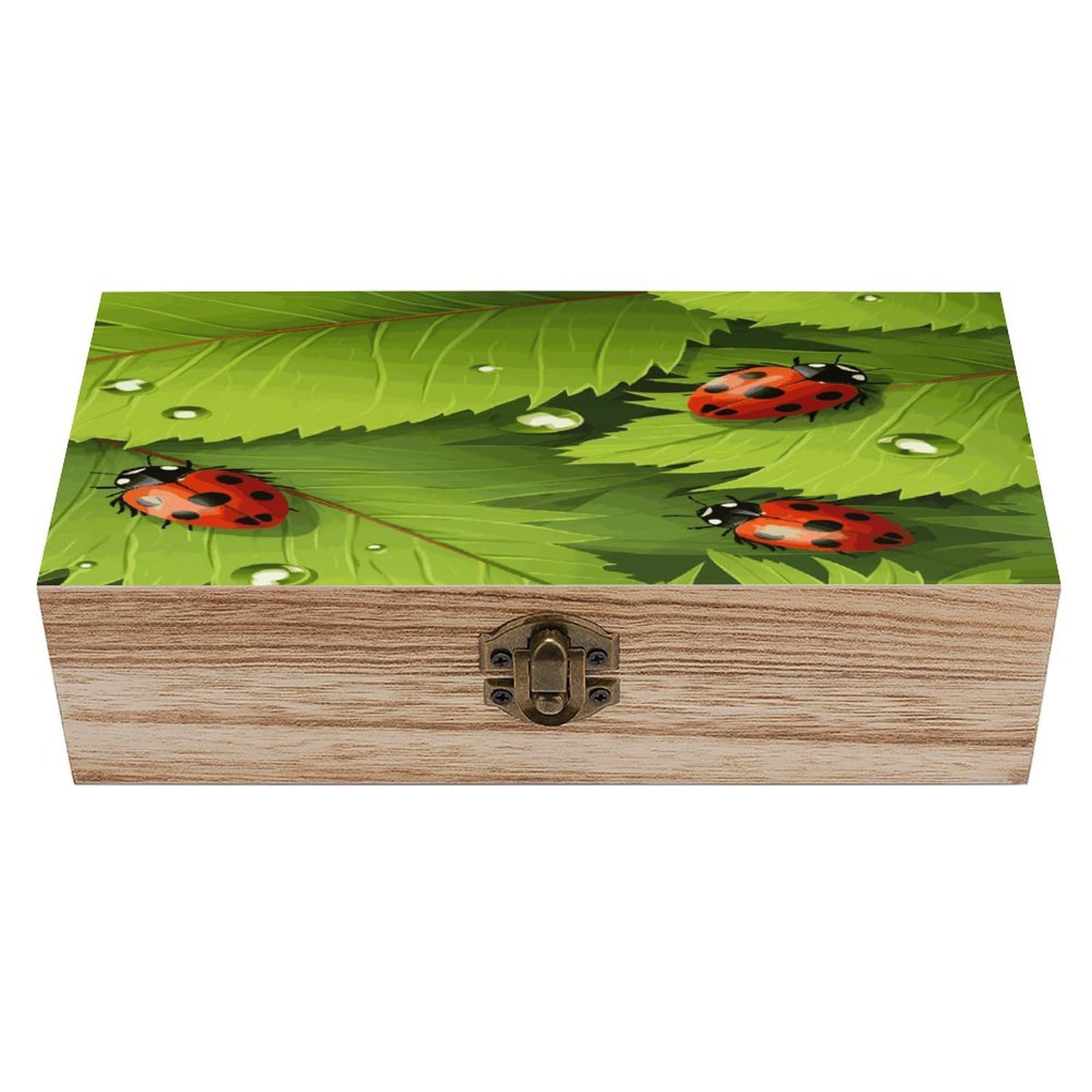 MUSM Leaves And Ladybugs Wooden Storage Box Vintage Wood Box with Lid Exquisite Crafts DIY Wood Gift Boxes Fashion Jewelry Boxes Art Stash Keepsake Storage Case Large Jewelry Case