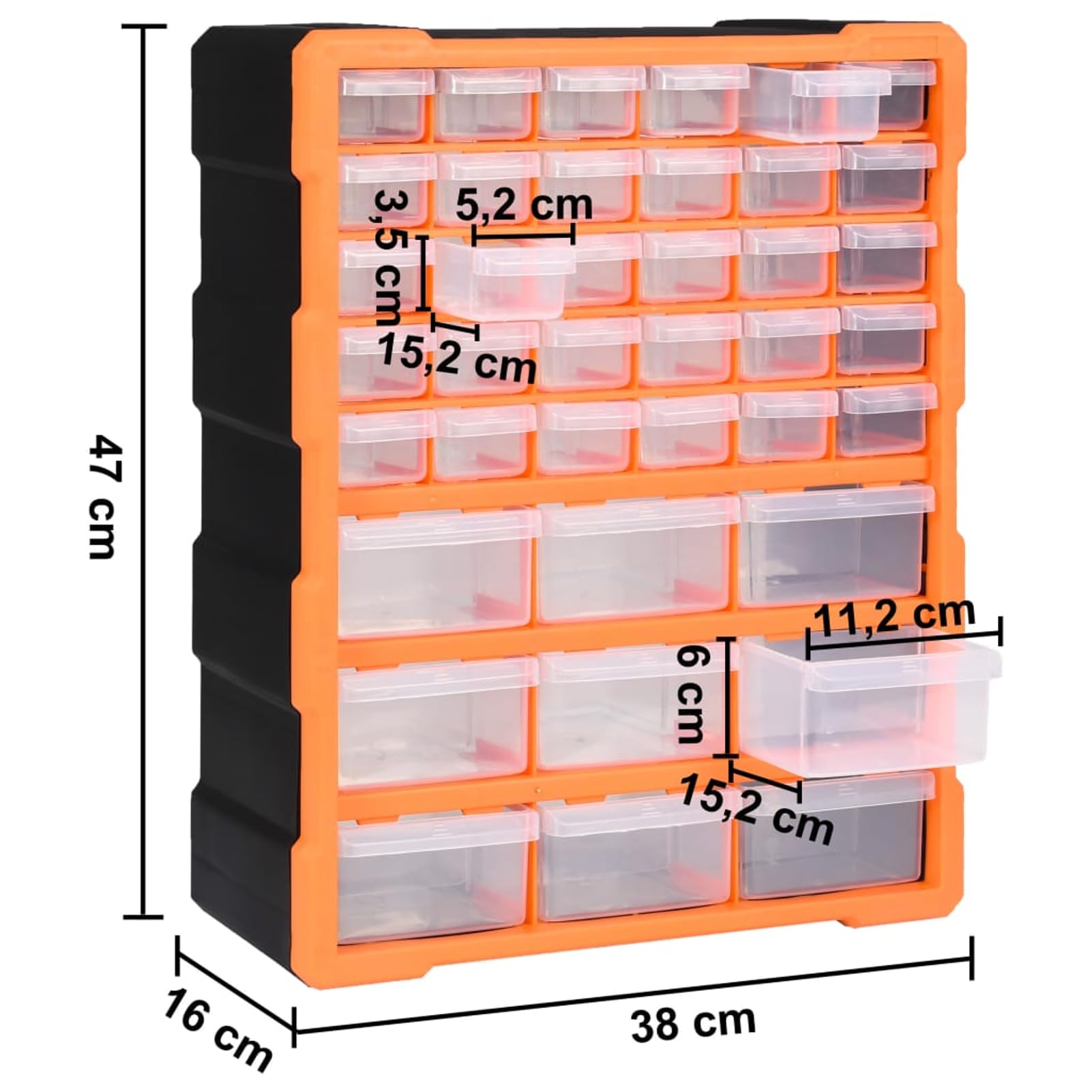 Gecheer Organizador de Herramientas con 39 Cajones - PP, 38x16x47 cm, Naranja y Negro, No Requiere Montaje Modelo YHSLRZJ-147585ES