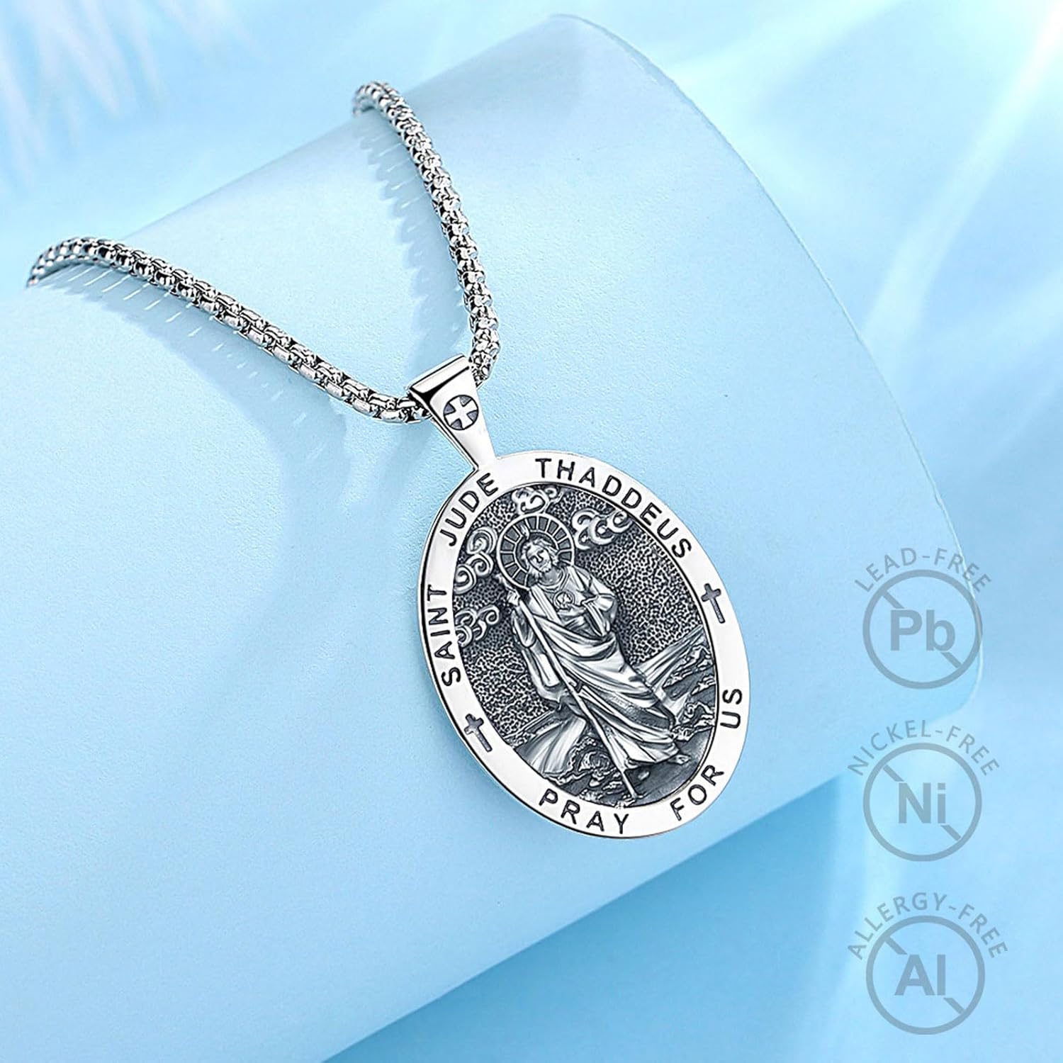 Vito 925 Sterling Silver Saint Necklaces for Women Men, St Michael/Crucifix/Caravaca/St Jude/Virgin Mary Pendant Patron Saint Amulet Medal Religion Jewelry Gift - Image 2