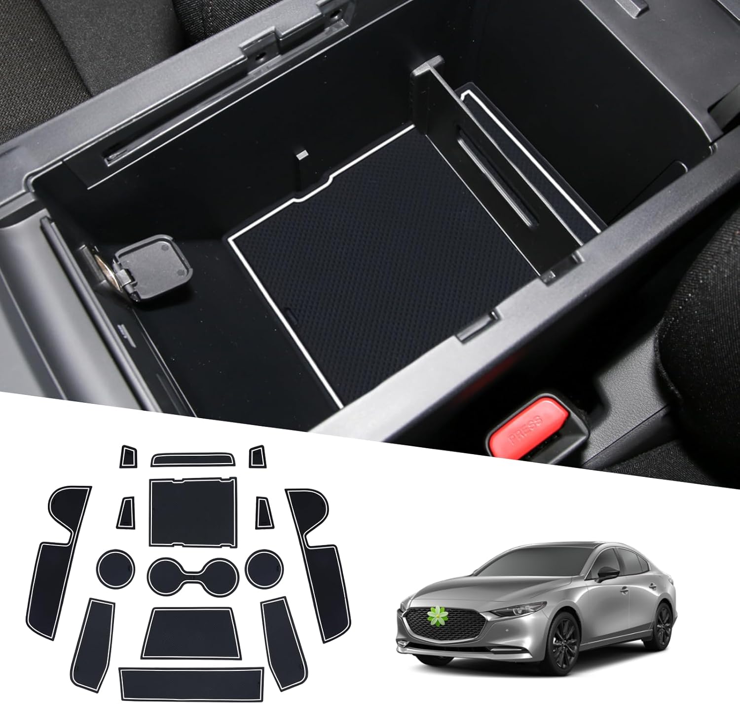 2019-2025 2026 Mazda3 Door Slot Mats,for Mazda 3 Hatchback/Sedan Accessories Center Console Liner Mats Compatible with 2019 2020 2021 2022 2023 2024 2025 2026 Mazda3(16 PCS/Sets)