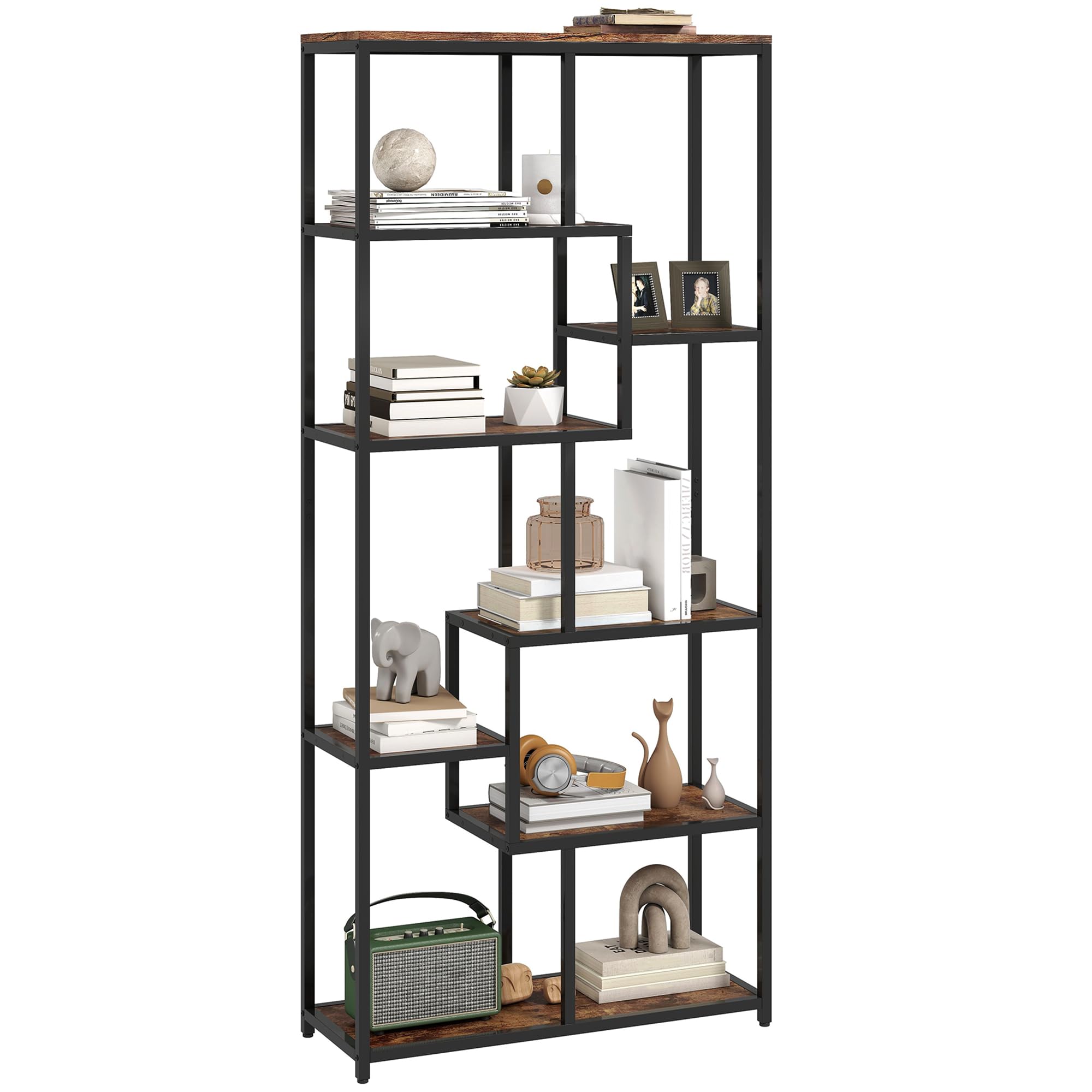 Homcom Industrial Bookcase 7-Tier Bookshelf Shelving Unit Rustic Brown Black from B&Q