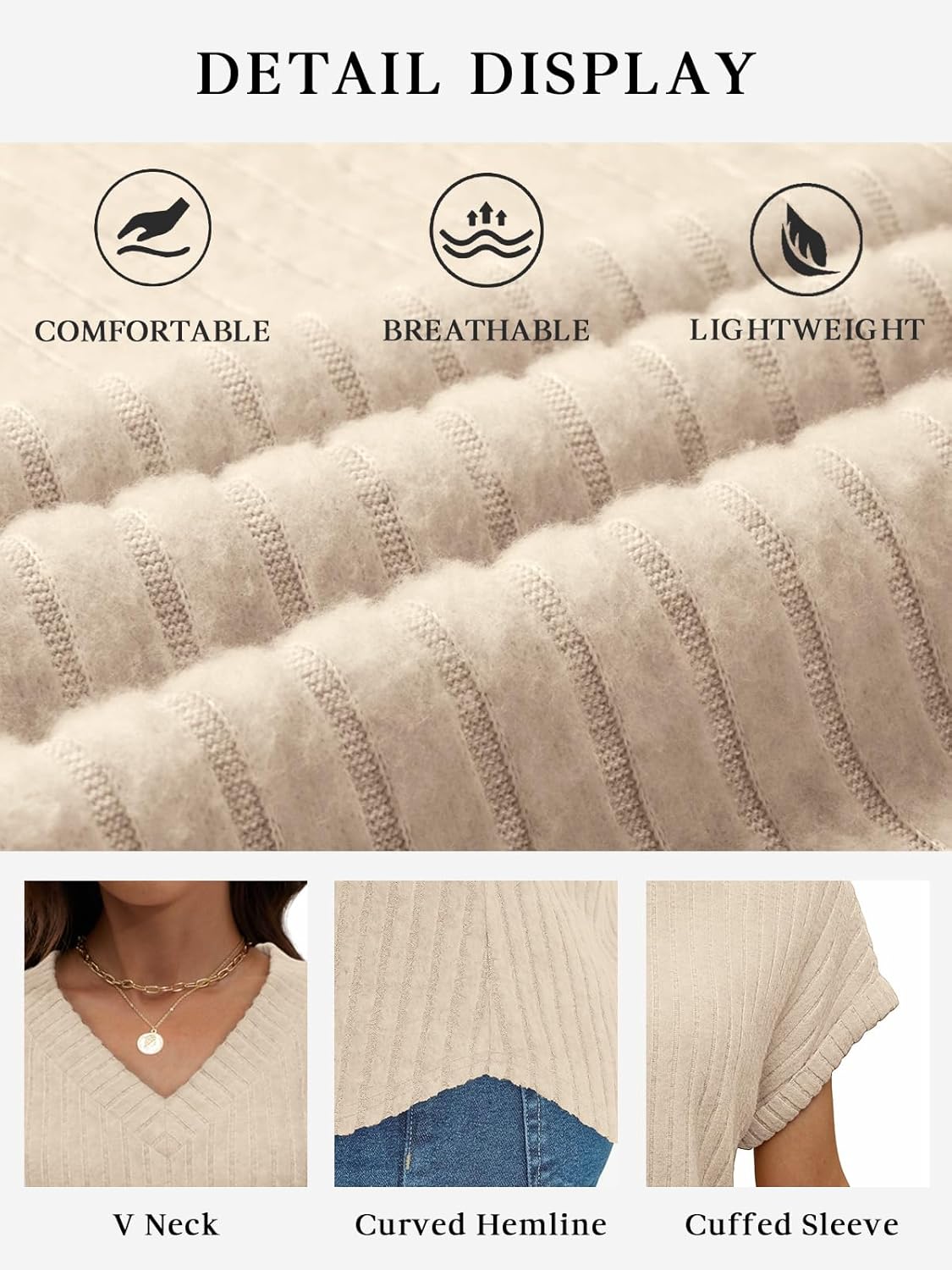 ATHMILE Womens Tops Summer Sweaters V Neck Short Sleeve Shirts Fashion Dressy Casual Business Tunic Blouses - Image 5