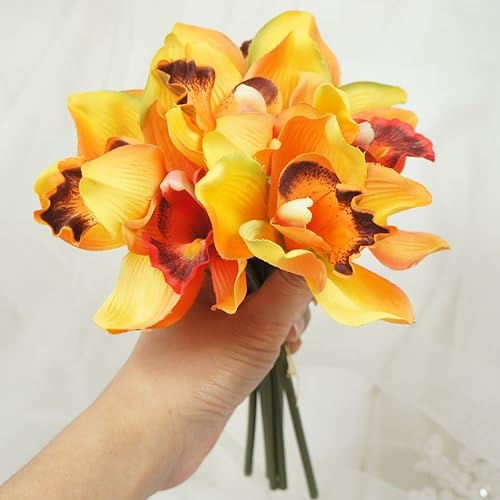 Miniatura 4 de Paquete de 7 tallos de orquídea Cymbidium de flores artificiales (amarillo)
