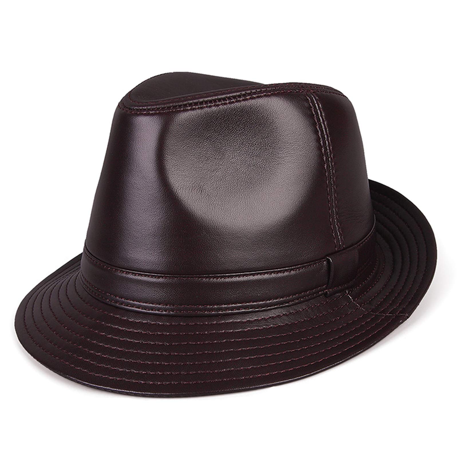 Sombreros de invierno, Hombres Sheeepskin Fedora Trilby Hat Jazz Cap Cuero Black Fiesta Bowler Casual Big Brim Gentleman Sombreros