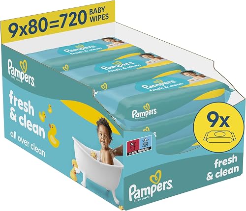 Pampers Fresh Clean Wet Wipes, 9 Packs of 80 = 720 Wet Wi…