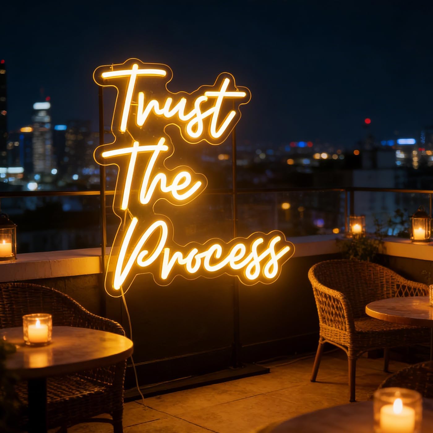 "Trust The Process" LED Neon Sign Word/Letters USB Powered Neon Lights for Kid's Room Home Art Wall Decor ​Window Living Room Decor Christmas Birthday Gift(warm white)