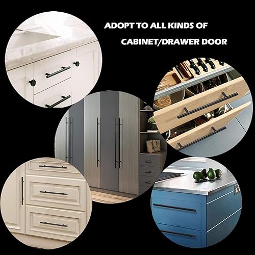 Miniatura 3 de Gobrico Paquete de 5 manijas negras con barra en T para armario de cocina, 2.520 in (2-12 pulgadas) entre centros de agujeros de acero inoxidable