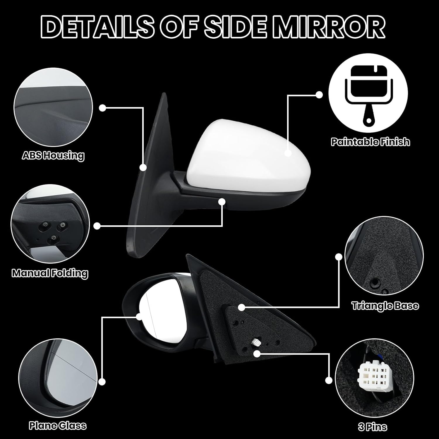 driver left side mirror for mazda 3 2010 2011 2012 2013 manual folding paintable power side door rear view mirror assembly set,white white left driver side