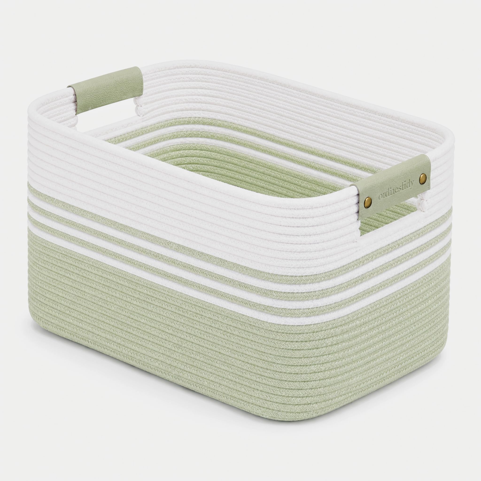 25.4GAL Collapsible Cotton Rope Extra Large Storage Basket For Bedroom Closet, Boho Rectangular Short Hamper Woven Storage Baskets for Living Room Throw Pillows Blankets Dirty Clothes, White Green