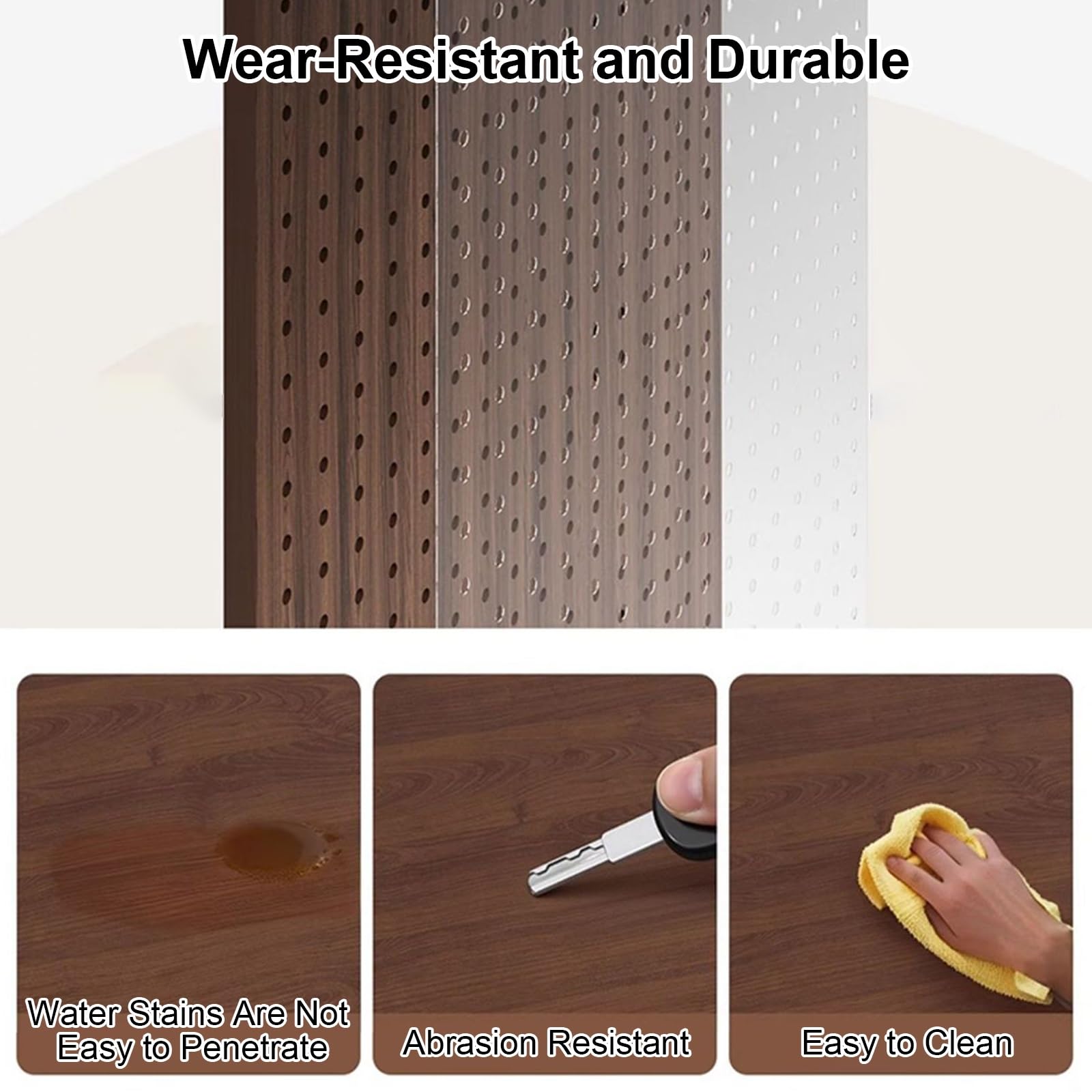 Lochwand Aus Holz für Schlafzimmer, Arbeitszimmer, Büro, Badezimmer, Wandmontage, Stabile Stecktafel mit 3 Ablagen und 11 Kleinen Zubehörteilen(White)