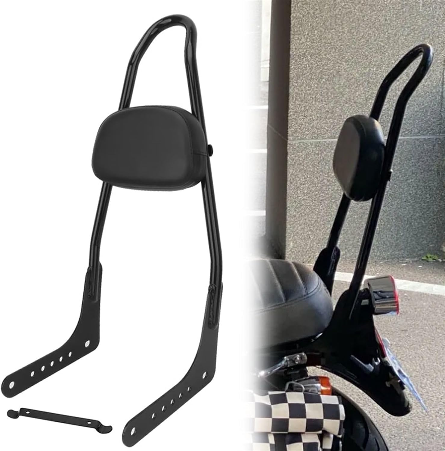 オートバイブラックシシーバーパッセンジャーバックレストパッド、ハーレー ソフテイル FXBB ローライダー ファットボブ ストリート