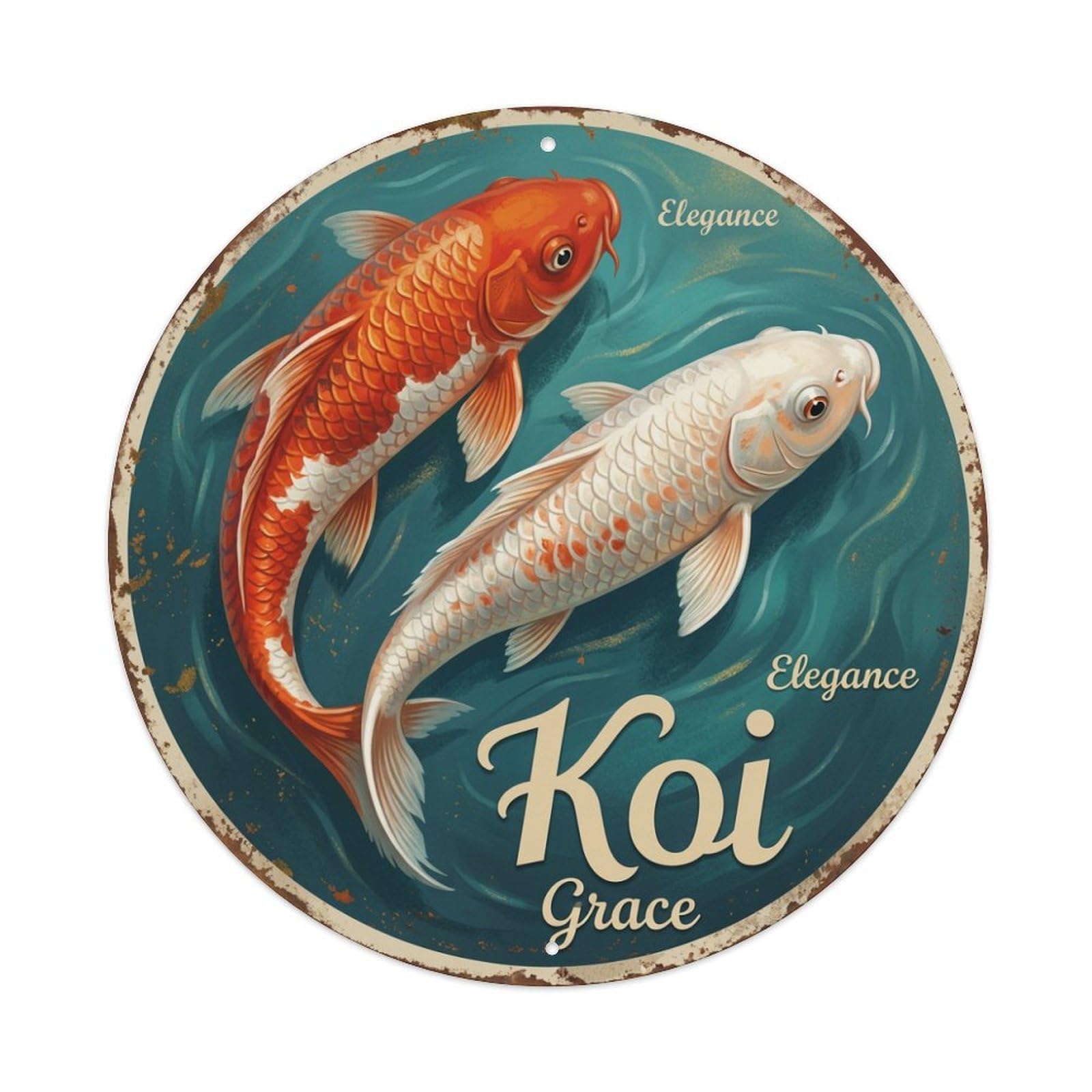 Koi Fish Elegance Grace Waters Refined Beauty Sophisticated Delicate Metal Tin Sign